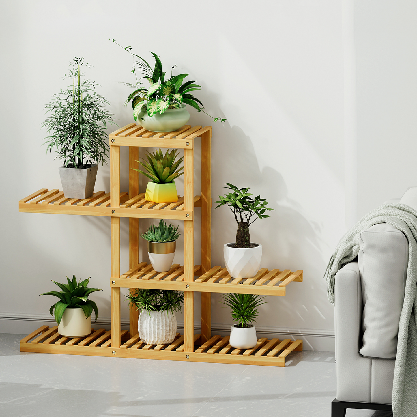 38" Carbonized Wooden Plant Rack - Brown