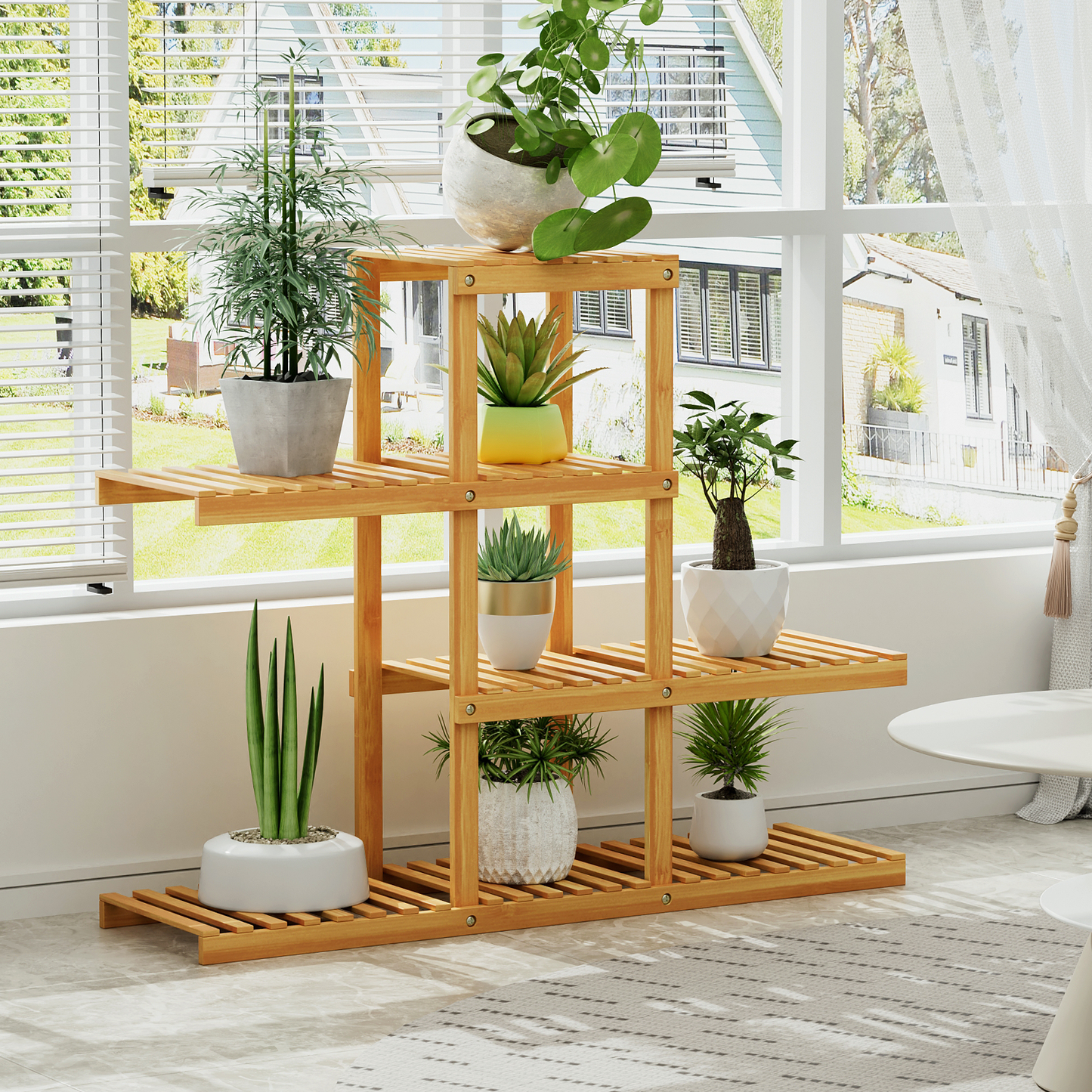 38" Carbonized Wooden Plant Rack - Brown