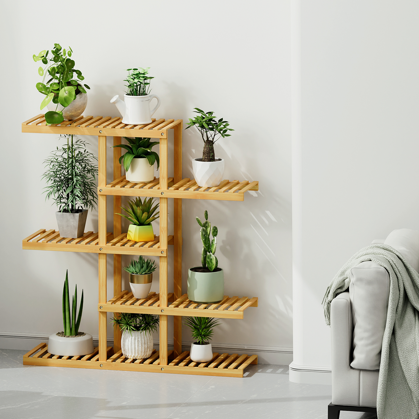 38" Carbonized Wooden Plant Rack - Brown