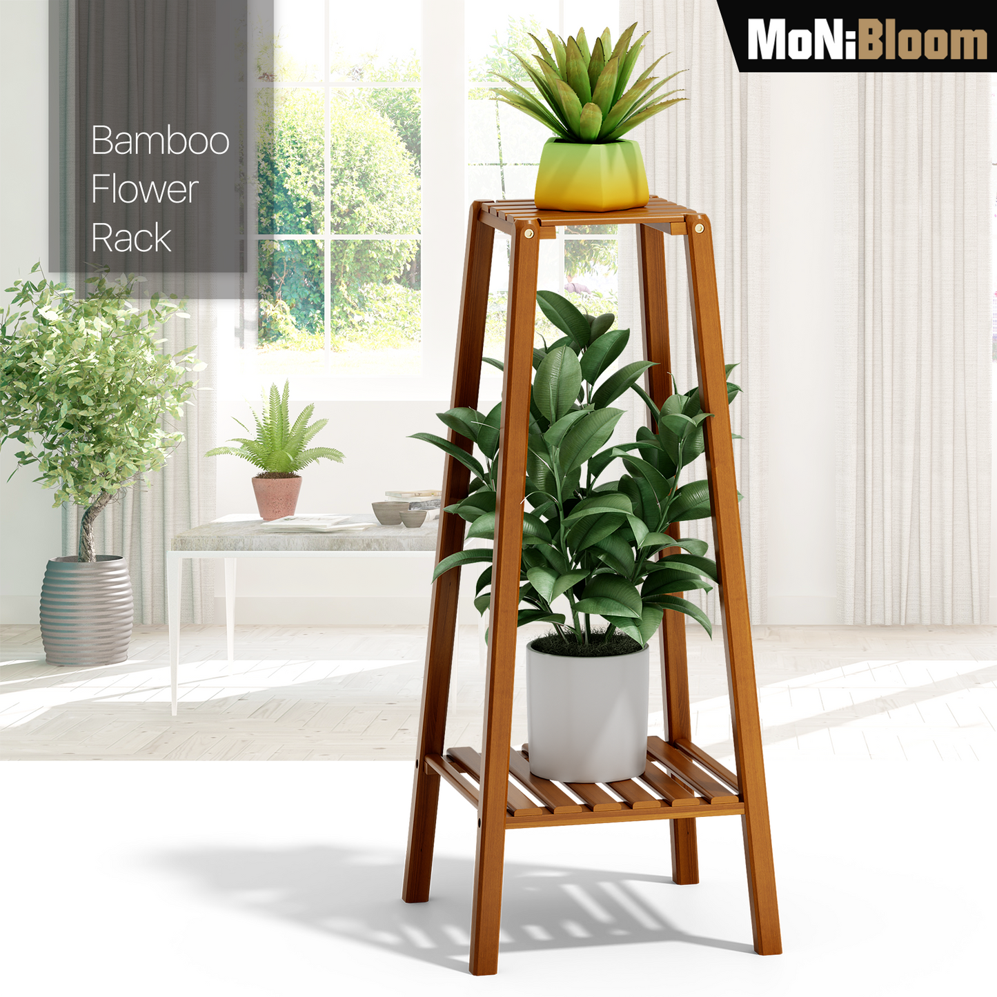 Bamboo 2 Tier Plant Stand - Brown