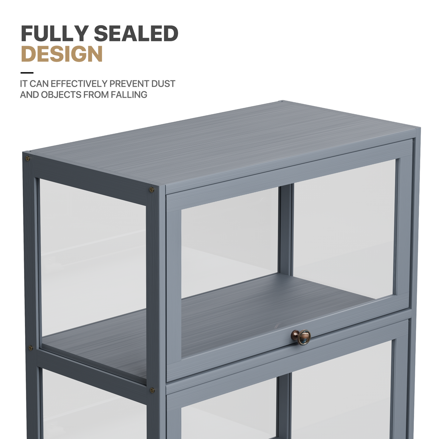 Display Case - Acrylic Flip Door - transparent on all sides - 2 Tiers - 23.5 in.L 13 in.W 29 in.H - Gray