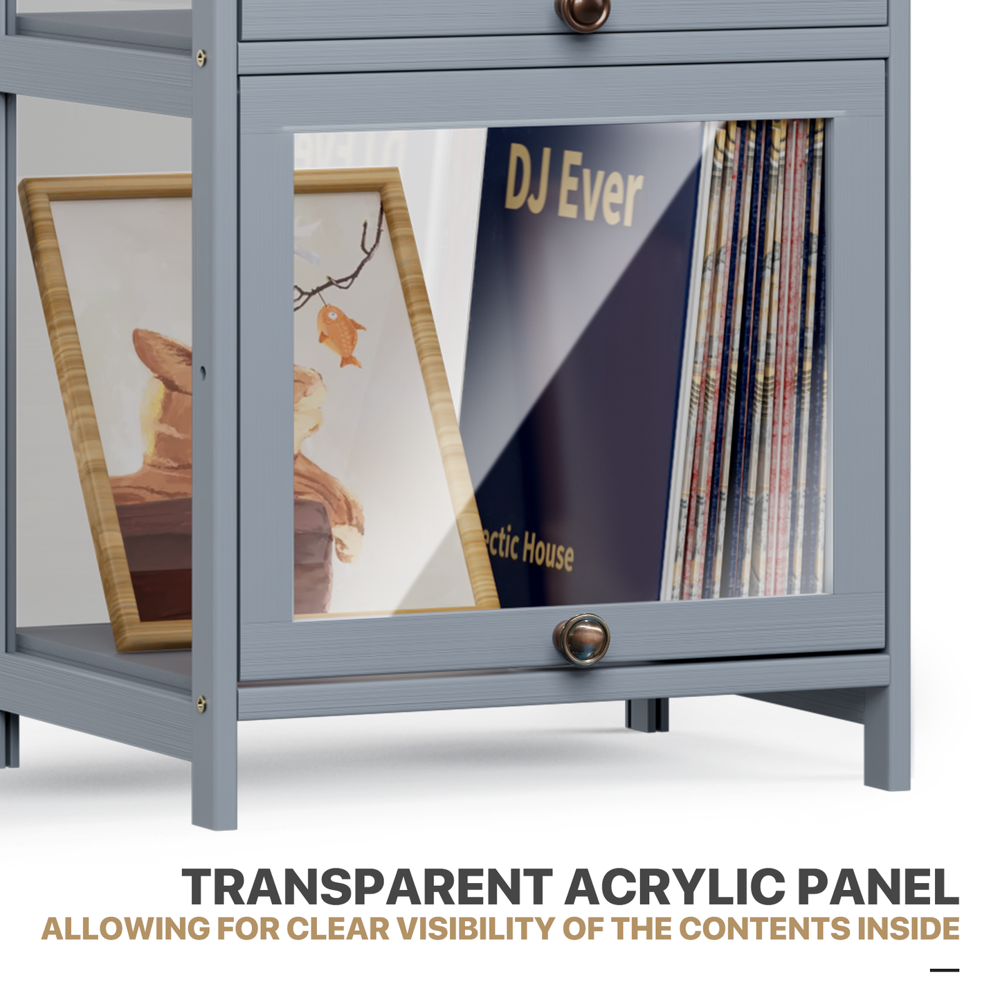 Display Case - Acrylic Flip Door - transparent on all sides - 5 Tiers - 16 in.L 12.5 in.W 68 in.H - Gray