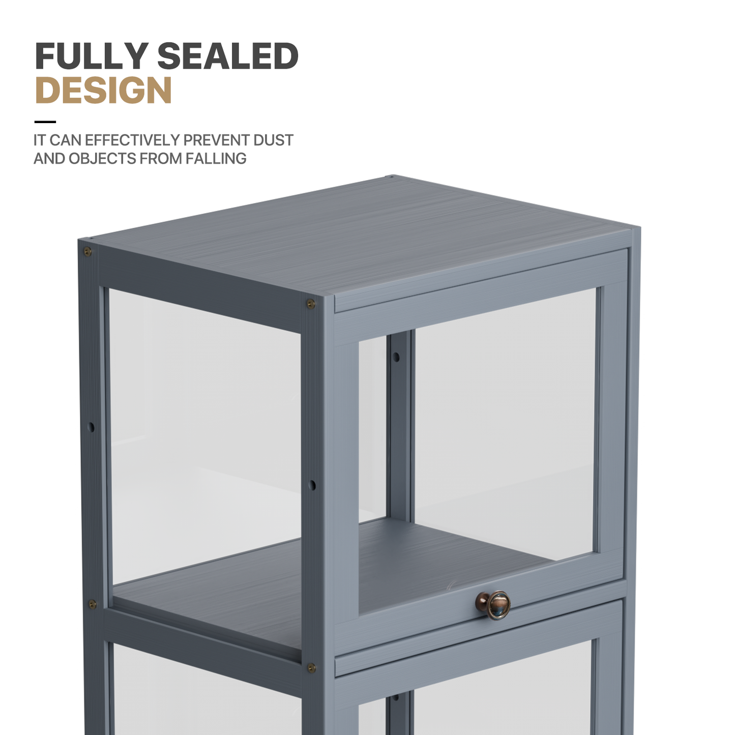 Display Case - Acrylic Flip Door - transparent on all sides - 5 Tiers - 16 in.L 12.5 in.W 68 in.H - Gray