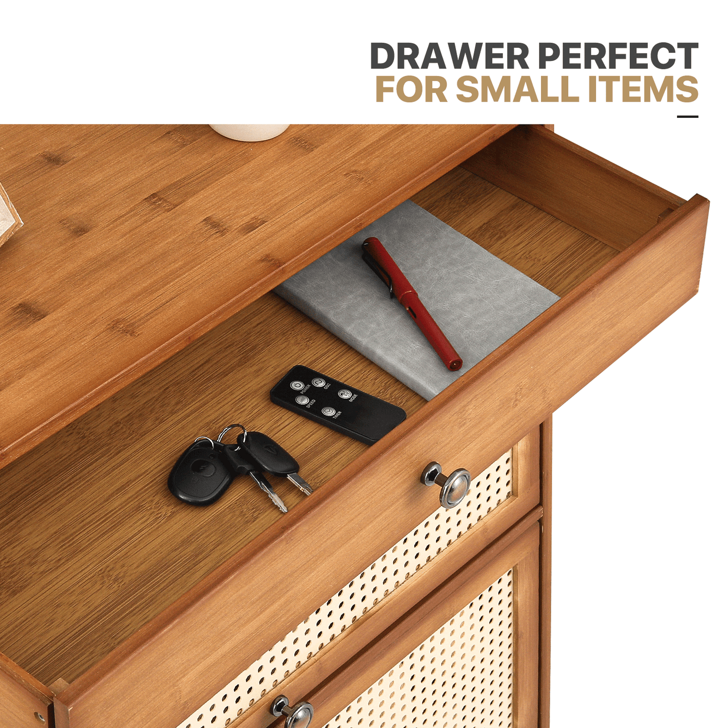 4 Tiers Shoe Storage - Plastic Rattan Weave Door Design - 27.2 in.L 12.6 in.W 33 in.H - w/2 Drawer - Brown