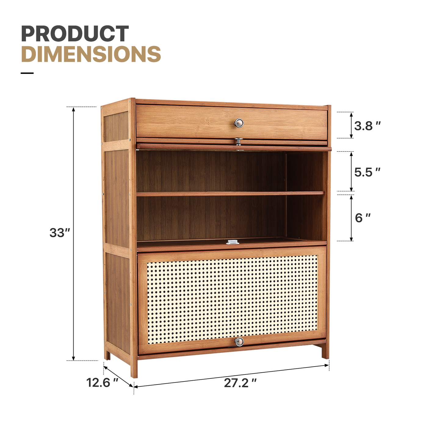 4 Tiers Shoe Storage - Plastic Rattan Weave Door Design - 27.2 in.L 12.6 in.W 33 in.H - w/2 Drawer - Brown