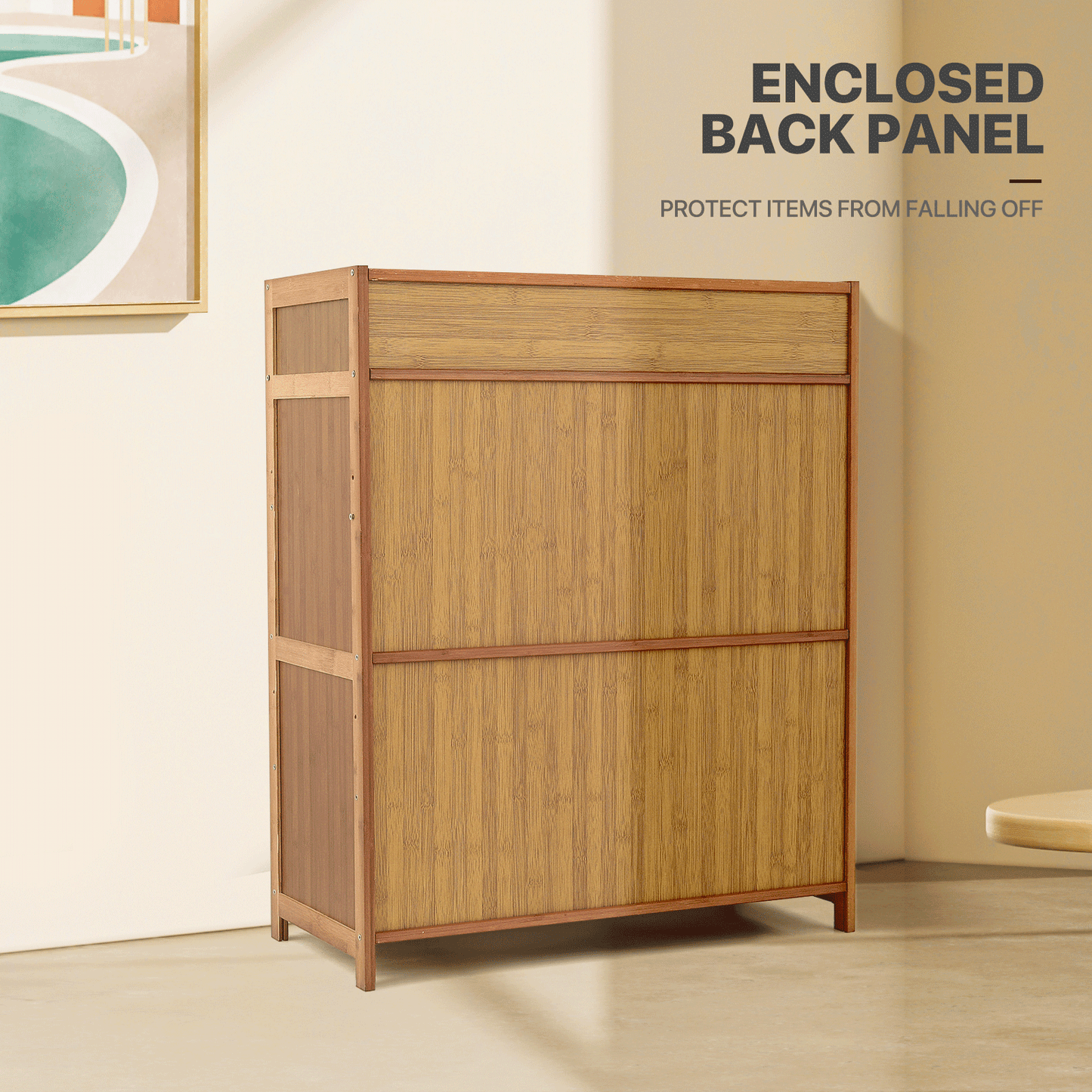 4 Tiers Shoe Storage - Plastic Rattan Weave Door Design - 27.2 in.L 12.6 in.W 33 in.H - w/2 Drawer - Brown