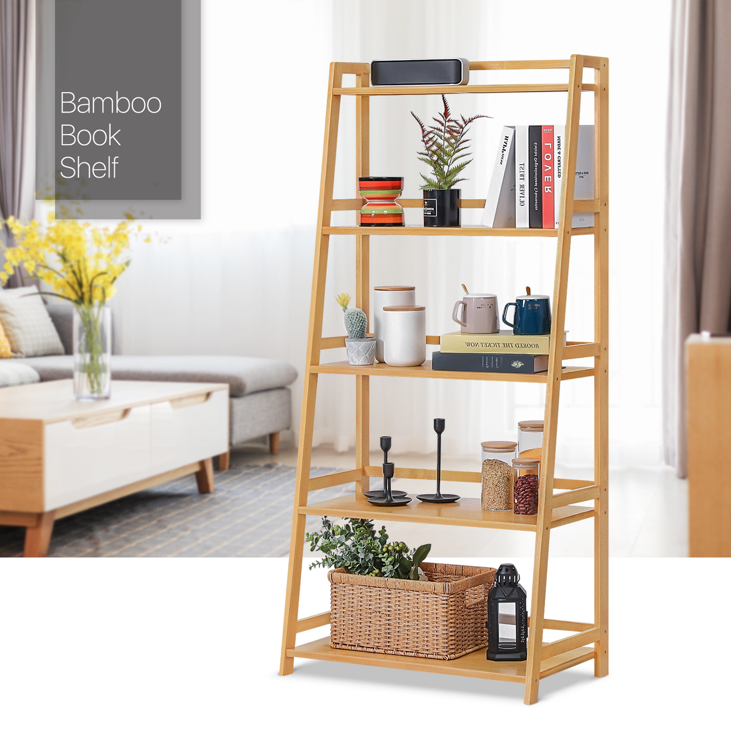 Adjustable Trapezoid Stand Alone Multi-Functional Shelf - 5 Tier - Natural