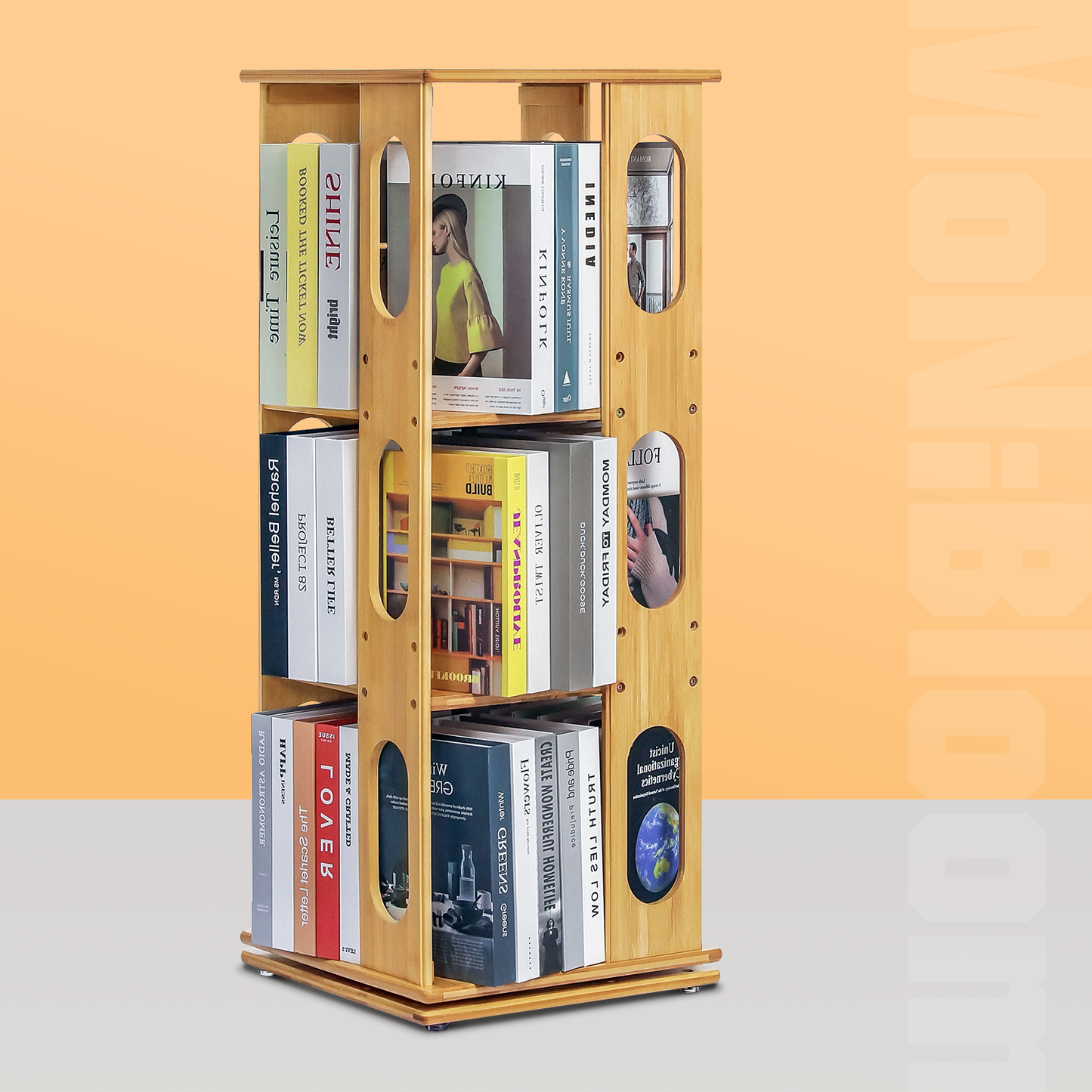 360° Swivel Bookshelf - Oval Hollow Pattern - 15" - Natural