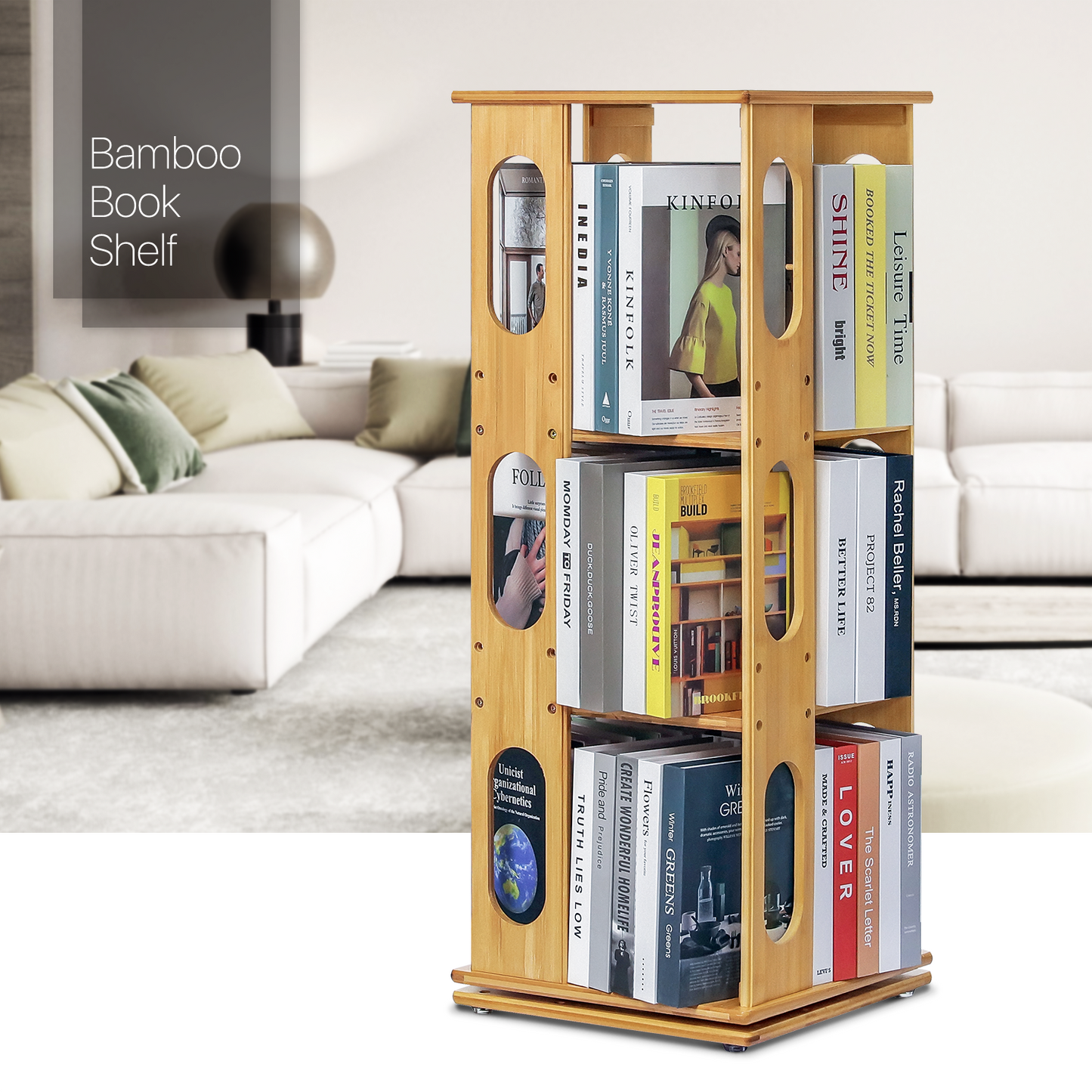 360° Swivel Bookshelf - Oval Hollow Pattern - 15" - Natural