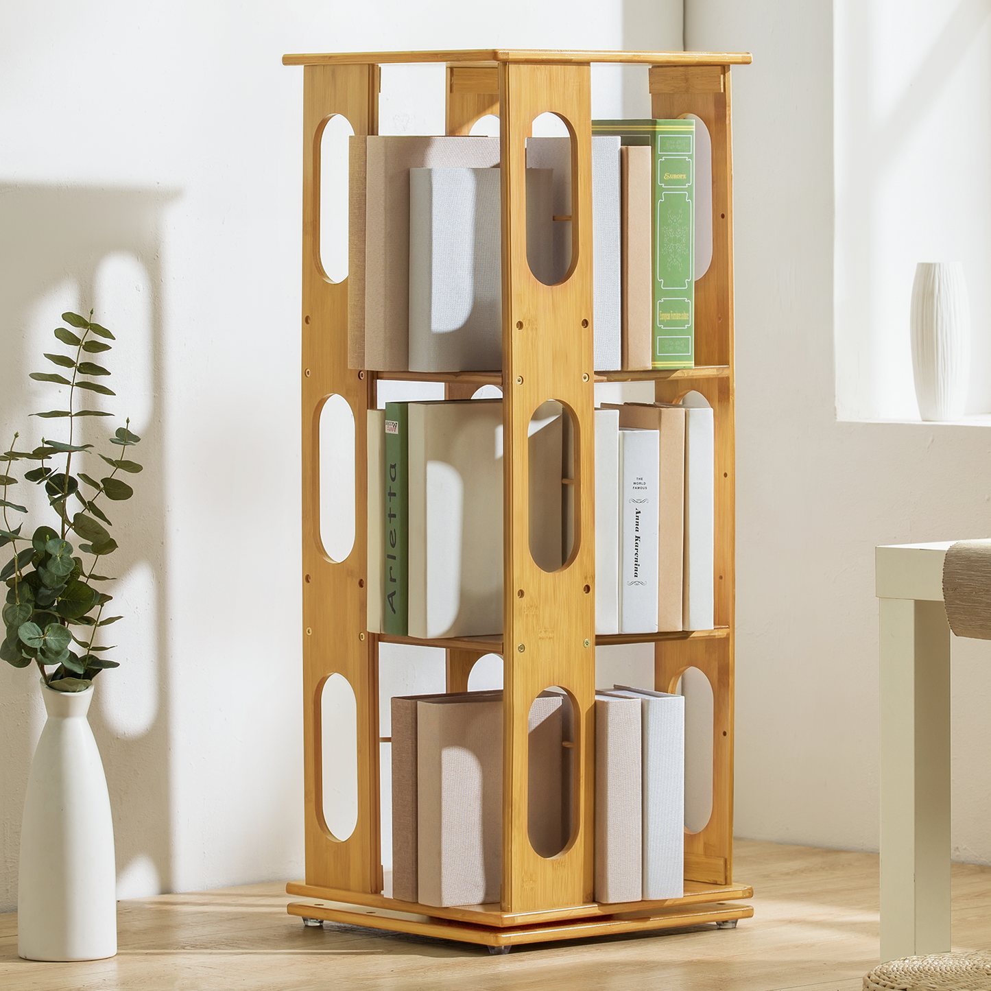 360° Swivel Bookshelf - Oval Hollow Pattern - 15" - Natural