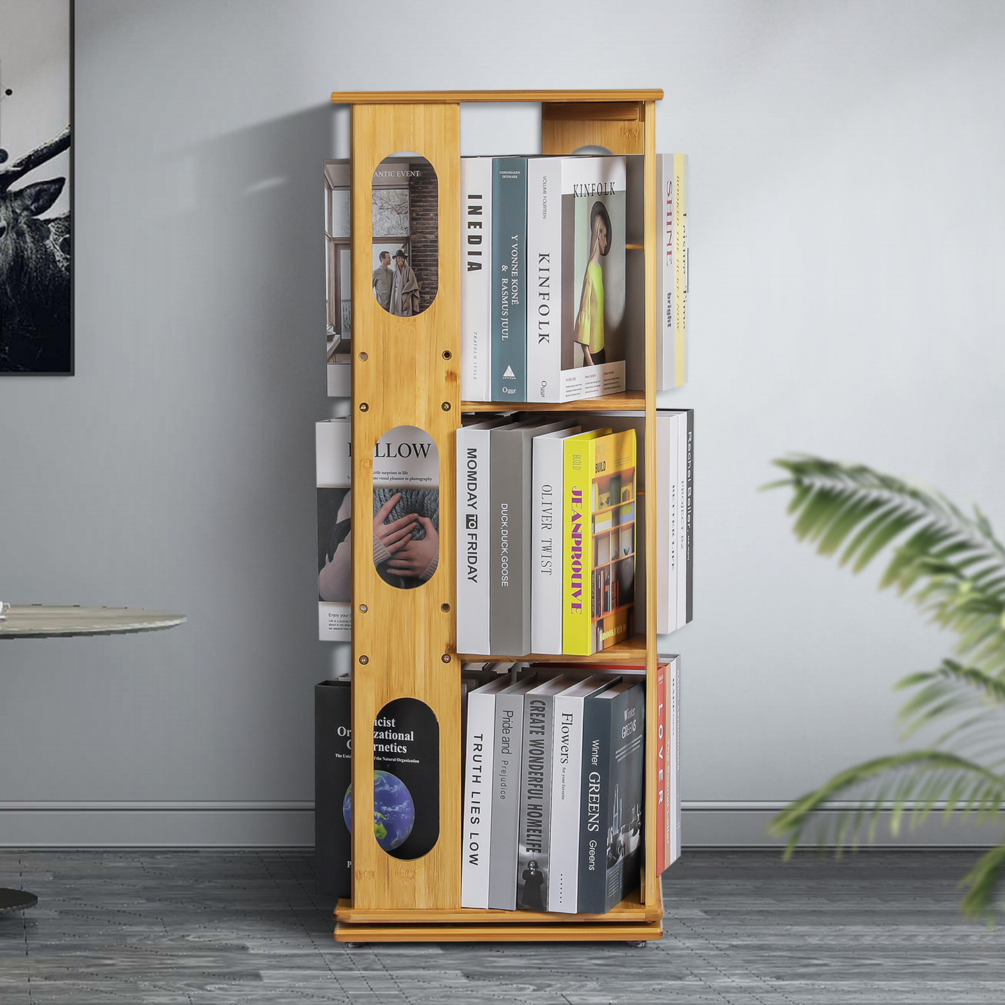 360° Swivel Bookshelf - Oval Hollow Pattern - 15" - Natural