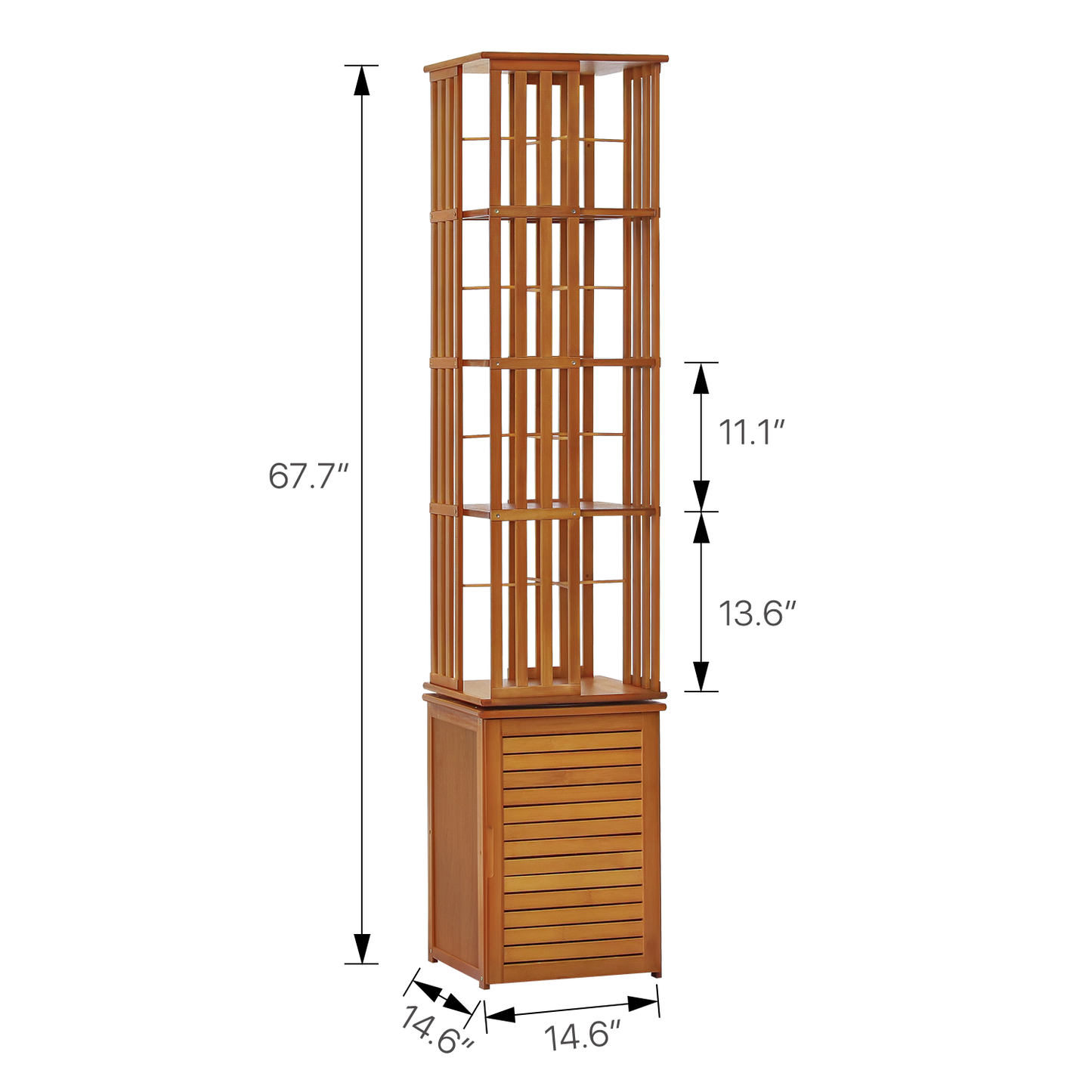 360°Swivel Bookshelf - Vertical Fence Pattern - with Bottom Cabinet Storage - 15" - Brown
