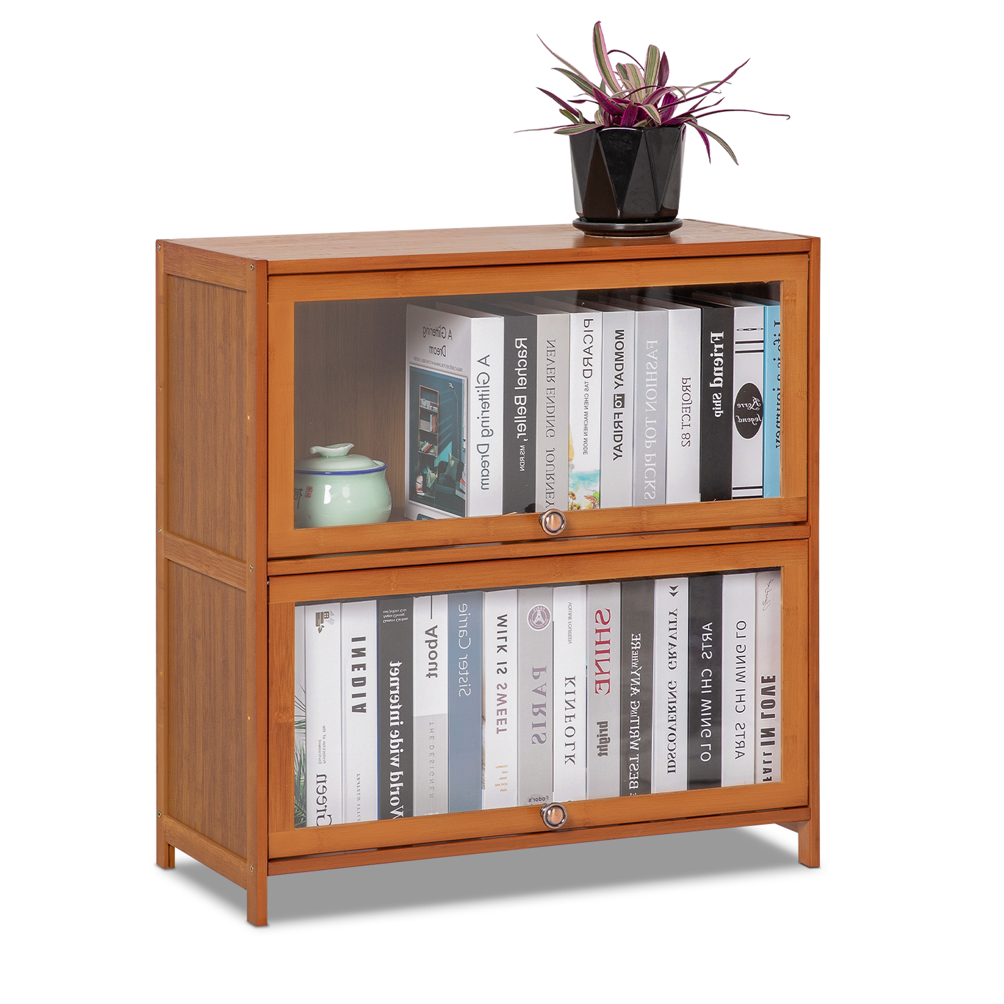 Visible Slide Up Door Bookcase - Bamboo/Acrylic - Brown
