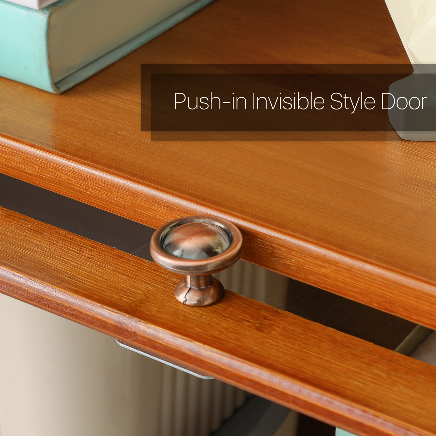 Visible Slide Up Door Bookcase - Bamboo/Acrylic - Brown
