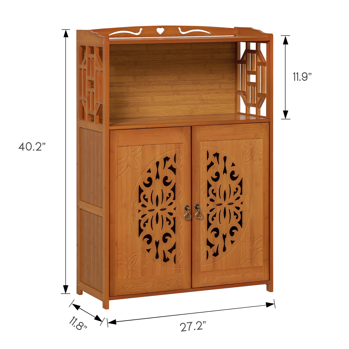 Chinese Hollow Pattern Two-Doors Bookcase - Brown