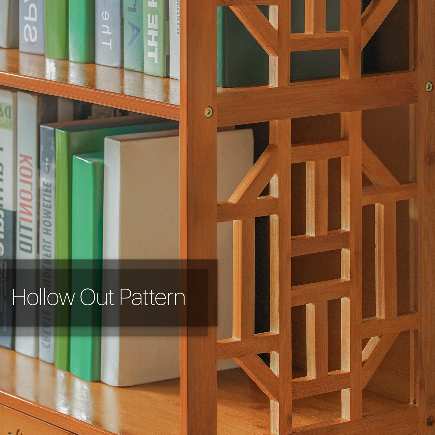 Chinese Hollow Pattern Two-Doors Bookcase - Brown