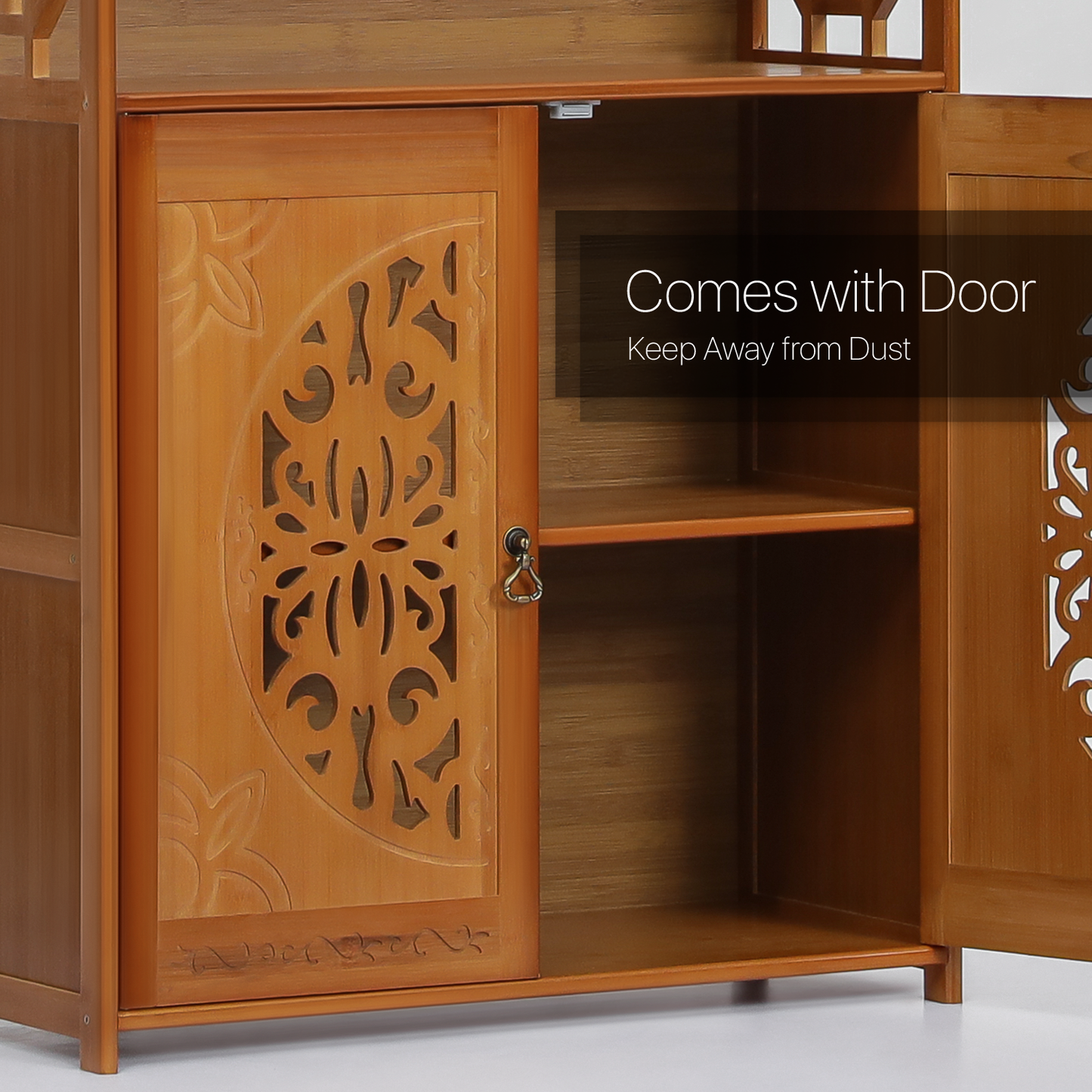 Chinese Hollow Pattern Two-Doors Bookcase - Brown