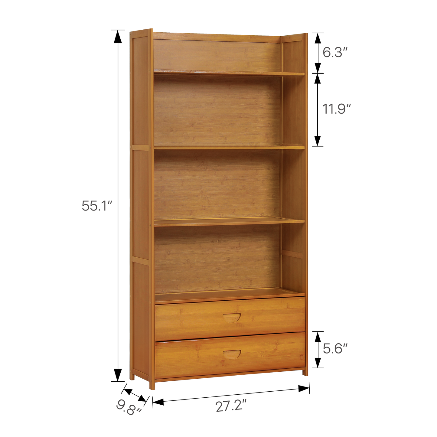Simplified Multi-Functional Bookshelf - Open Top - with Drawer - 5 Tier - Brown