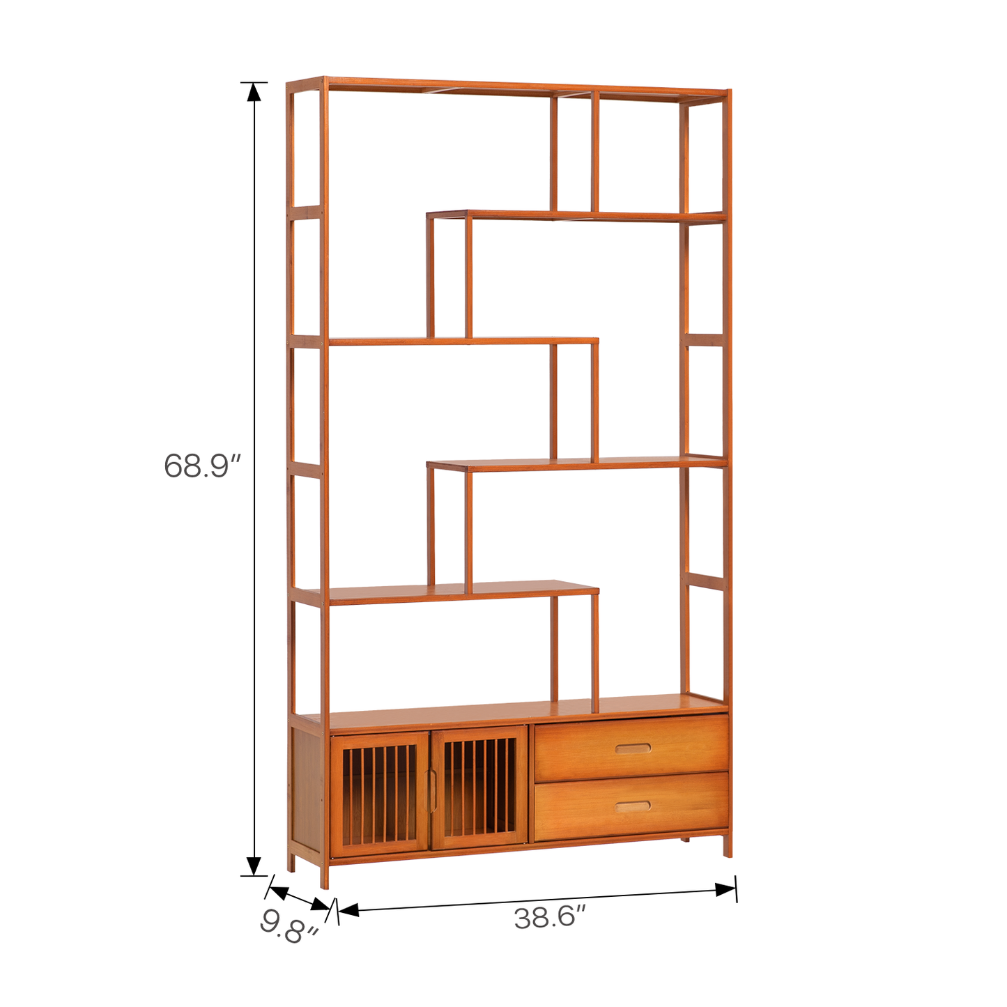 Chinese Etagere Bookcase w/Dual Drawers - Brown