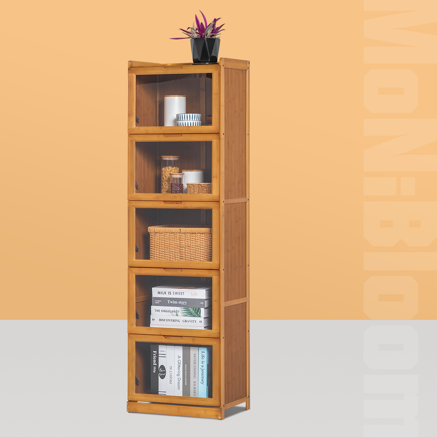 Visible Drop Down Door Bookcase - Bamboo/Acrylic - Brown