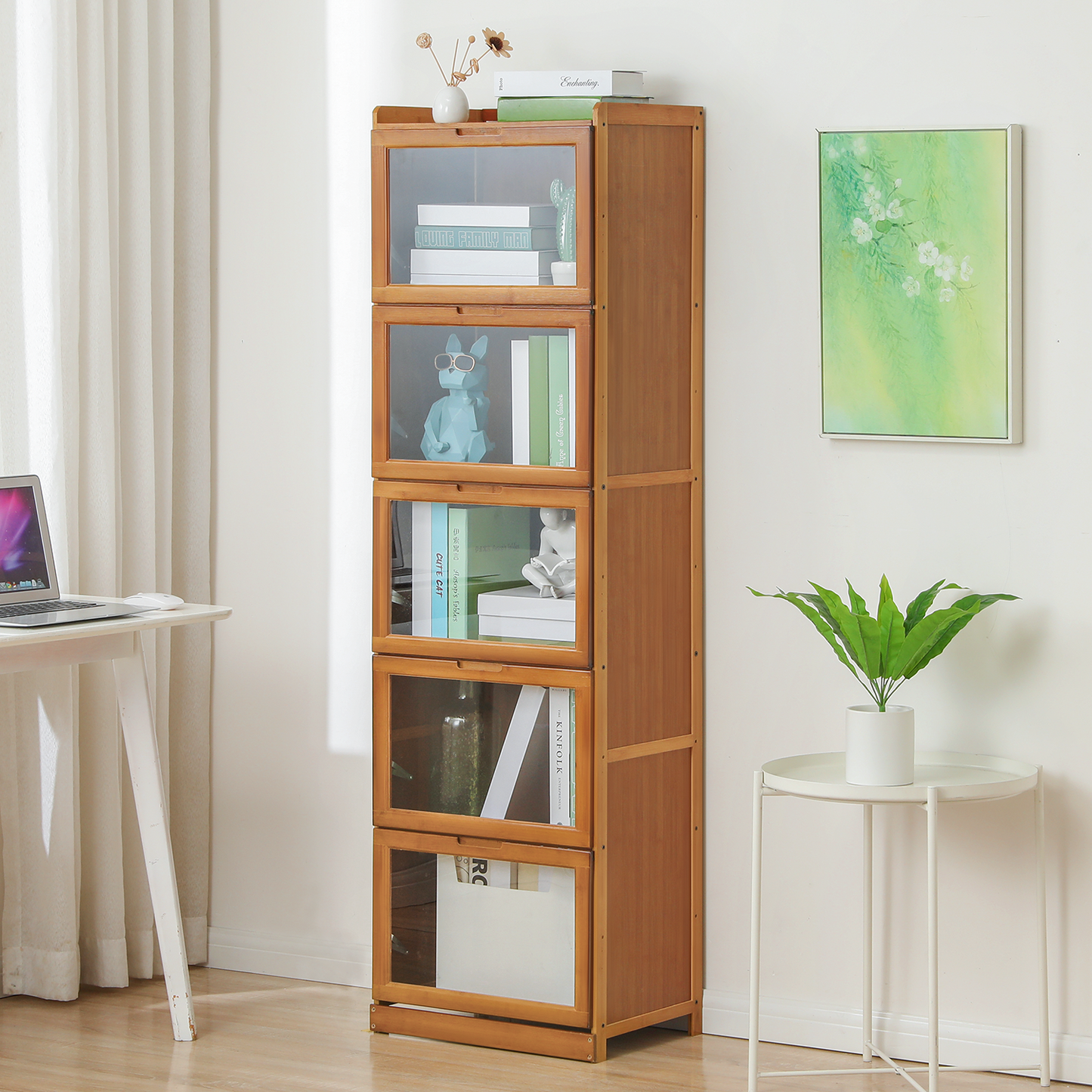Visible Drop Down Door Bookcase - Bamboo/Acrylic - Brown