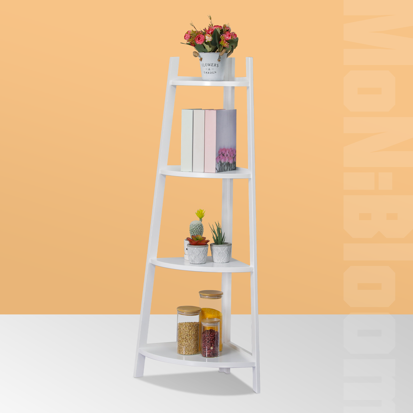 Corner Stand Flower Plant Rack - White