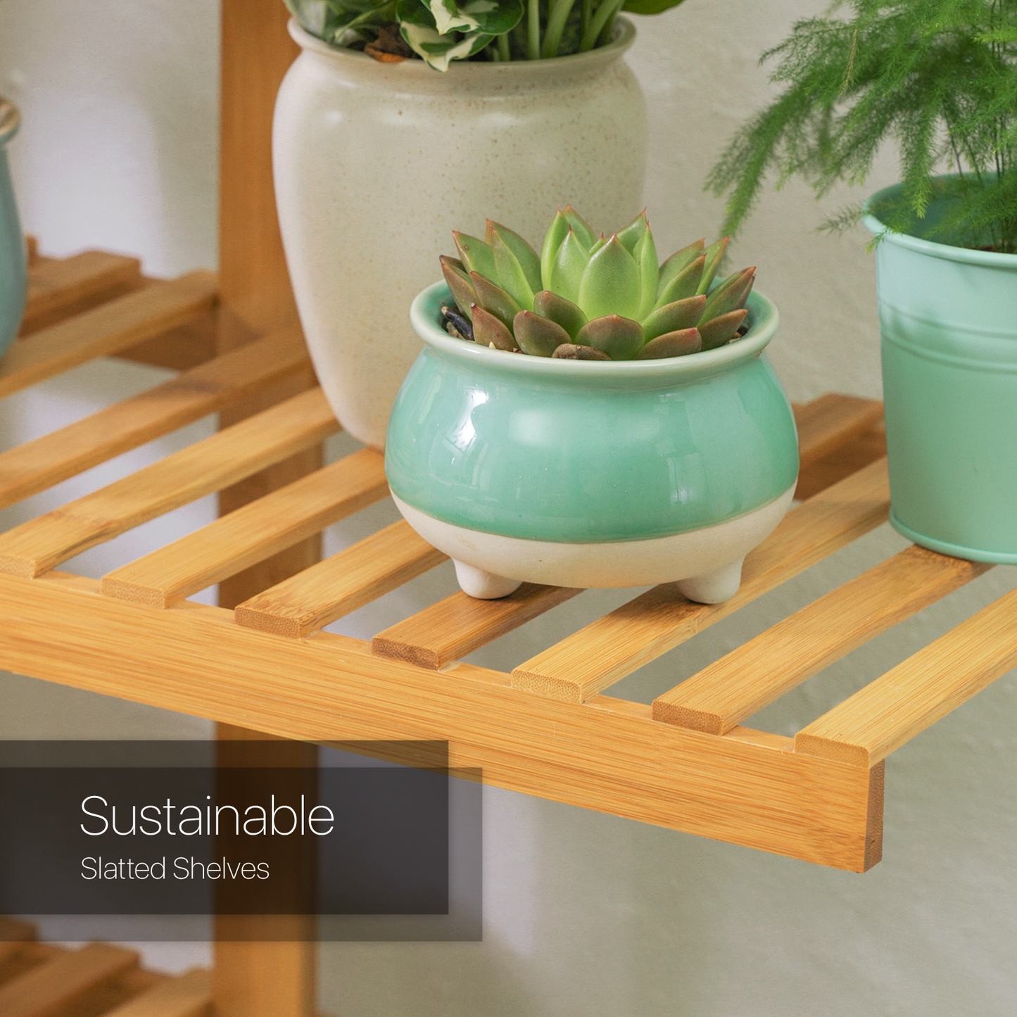 Flower Plant Stand Display Shelf - Zip-Zag Layer - 39" - Natural