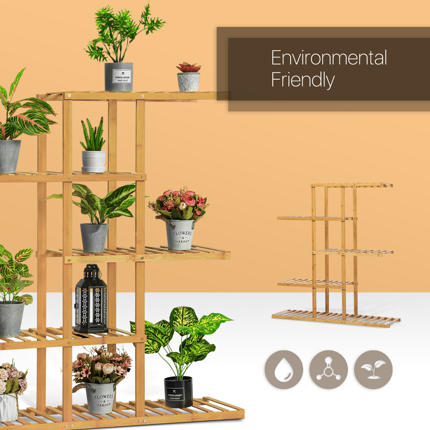 Flower Plant Stand Display Shelf - Zip-Zag Layer - 39" - Natural