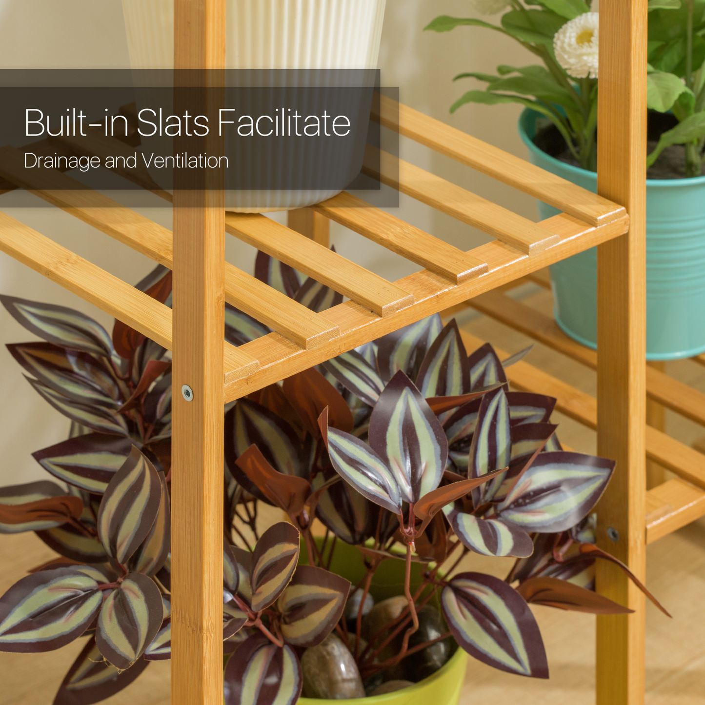 Flower Plant Stand Display Shelf - 7 Potted Plant Holder - Natural