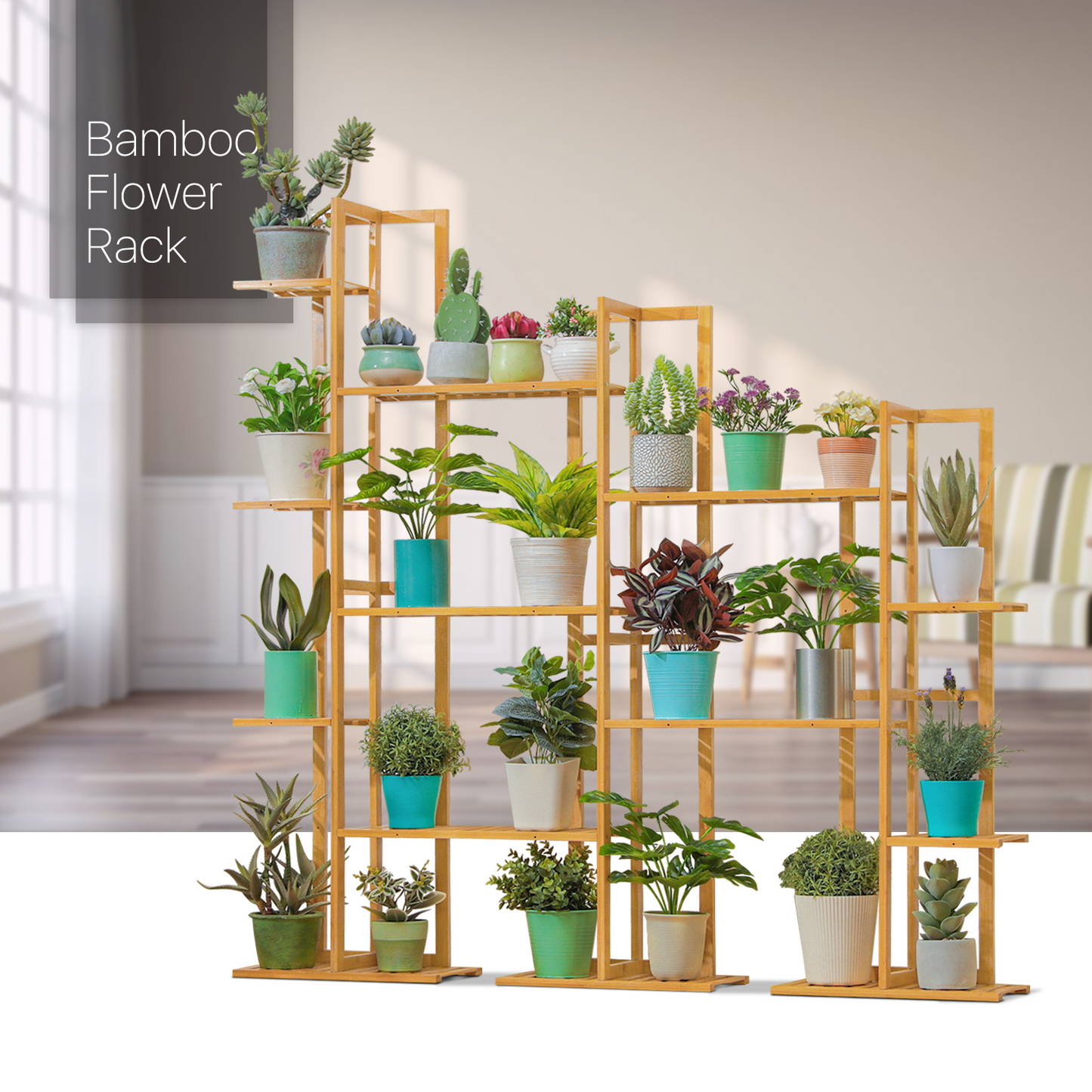 Flower Plant Stand Display Shelf - 21 Potted Plant Holder - Natural