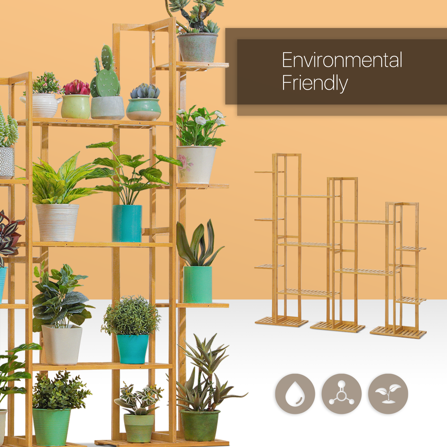 Flower Plant Stand Display Shelf - 21 Potted Plant Holder - Natural