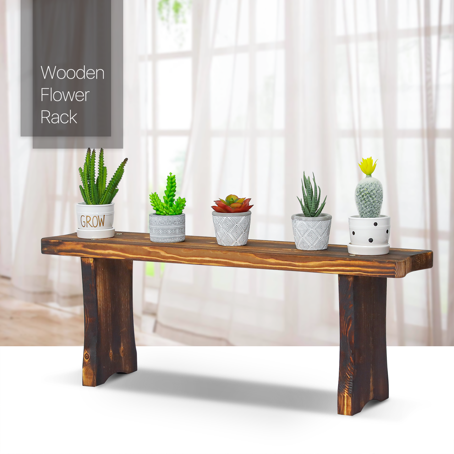 Flower Plant Stand Display Shelf - Bridge Arch Bench - 32" - Carbonized