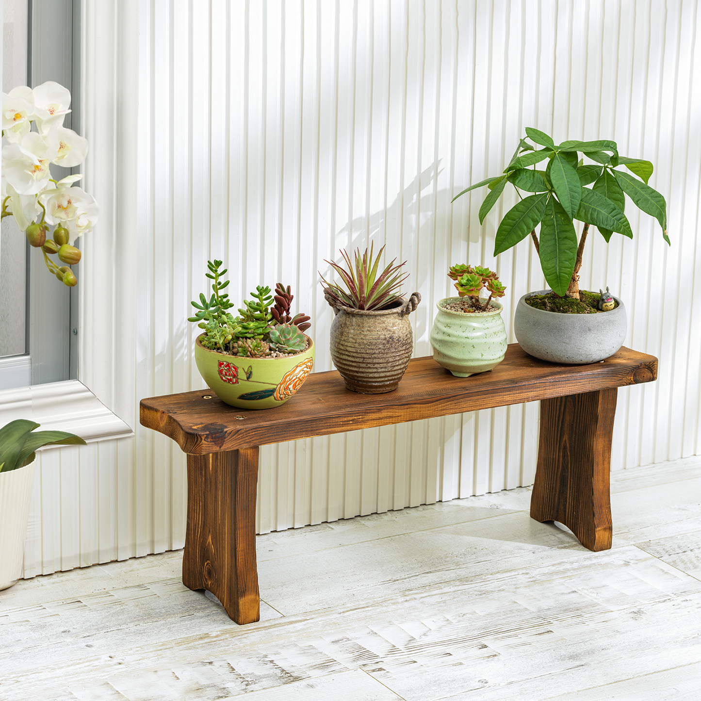 Flower Plant Stand Display Shelf - Bridge Arch Bench - 32" - Carbonized