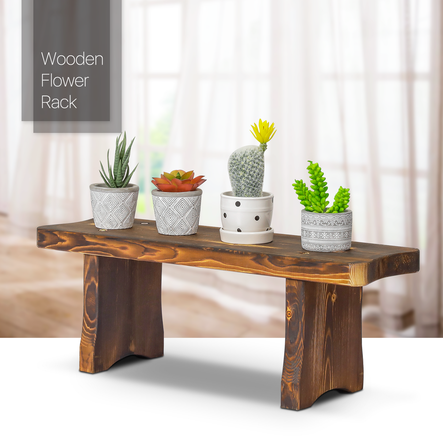 Flower Plant Stand Display Shelf - Bridge Arch Bench - 24" - Carbonized