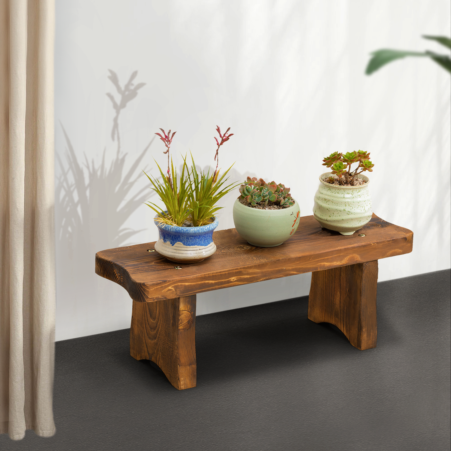 Flower Plant Stand Display Shelf - Bridge Arch Bench - 24" - Carbonized
