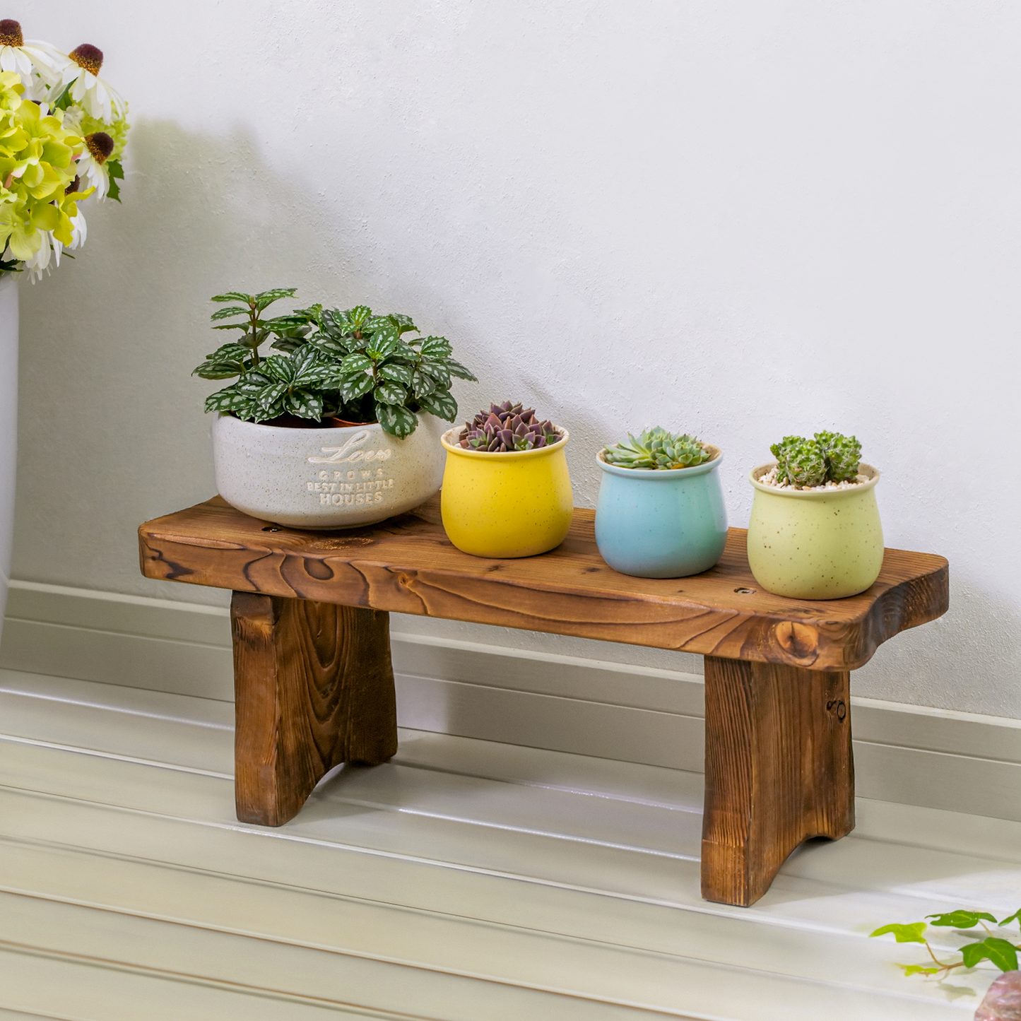 Flower Plant Stand Display Shelf - Bridge Arch Bench - 24" - Carbonized