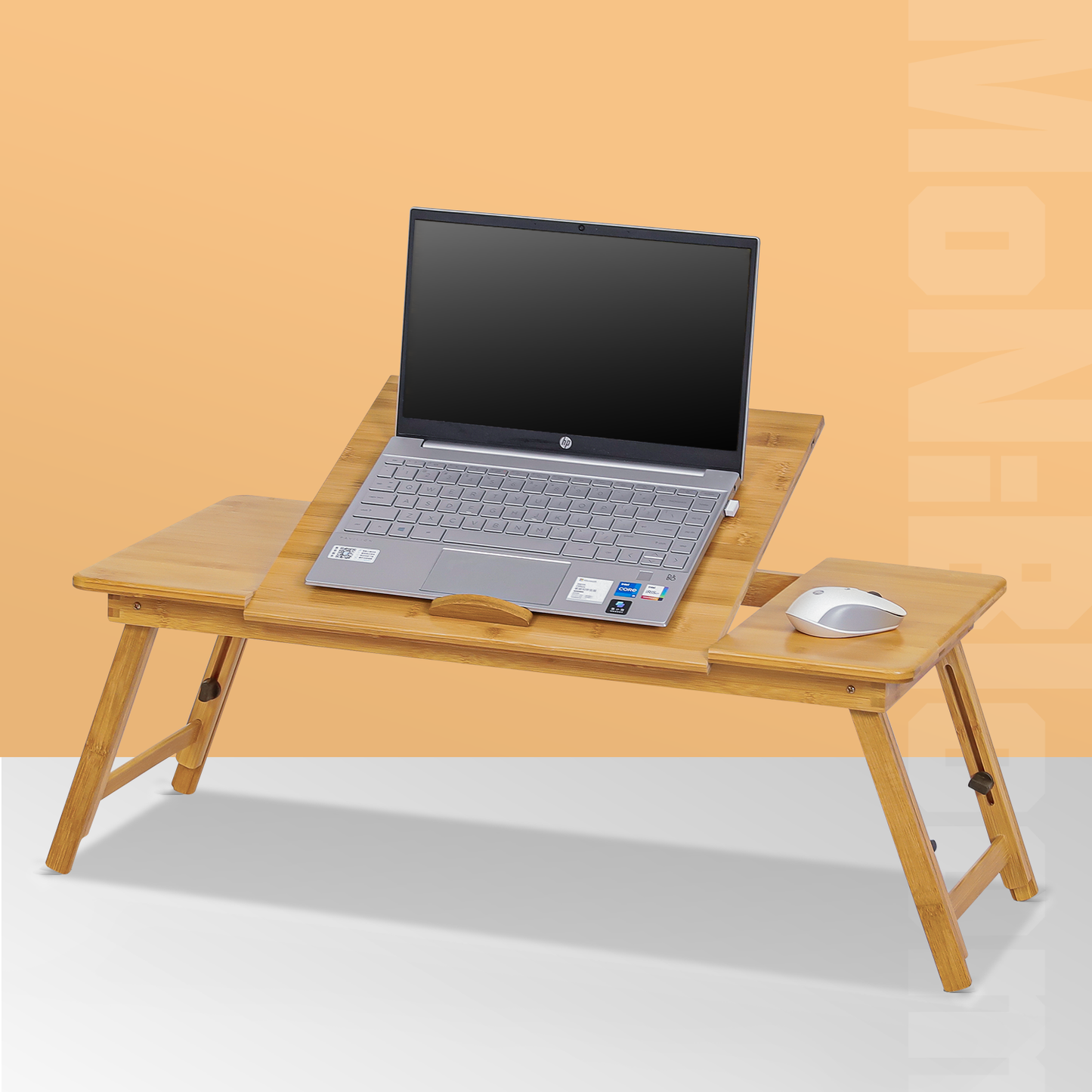 Laptop Desk Bed Table with Tilting Top - Adjustable Height - Natural
