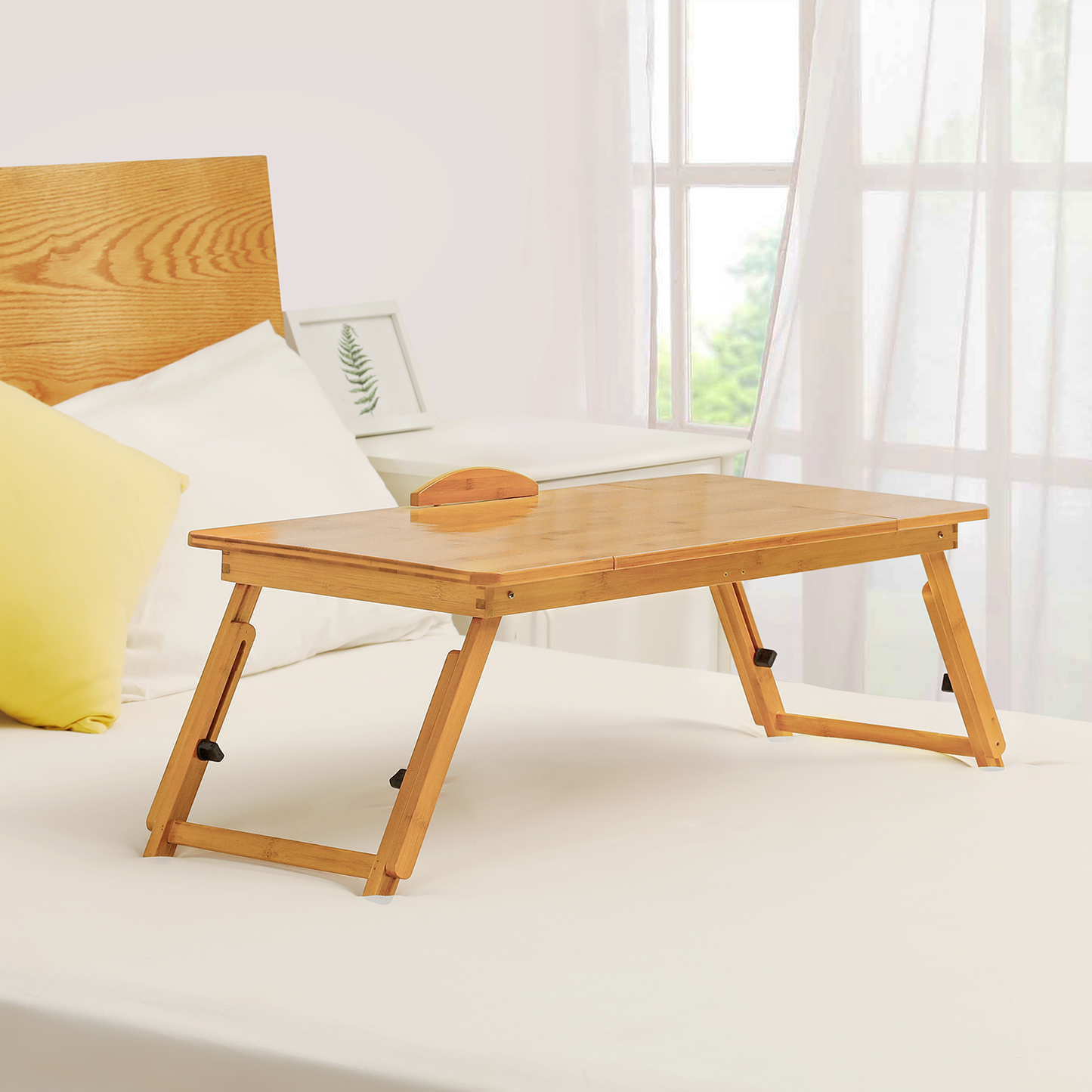 Laptop Desk Bed Table with Tilting Top - Adjustable Height - Natural