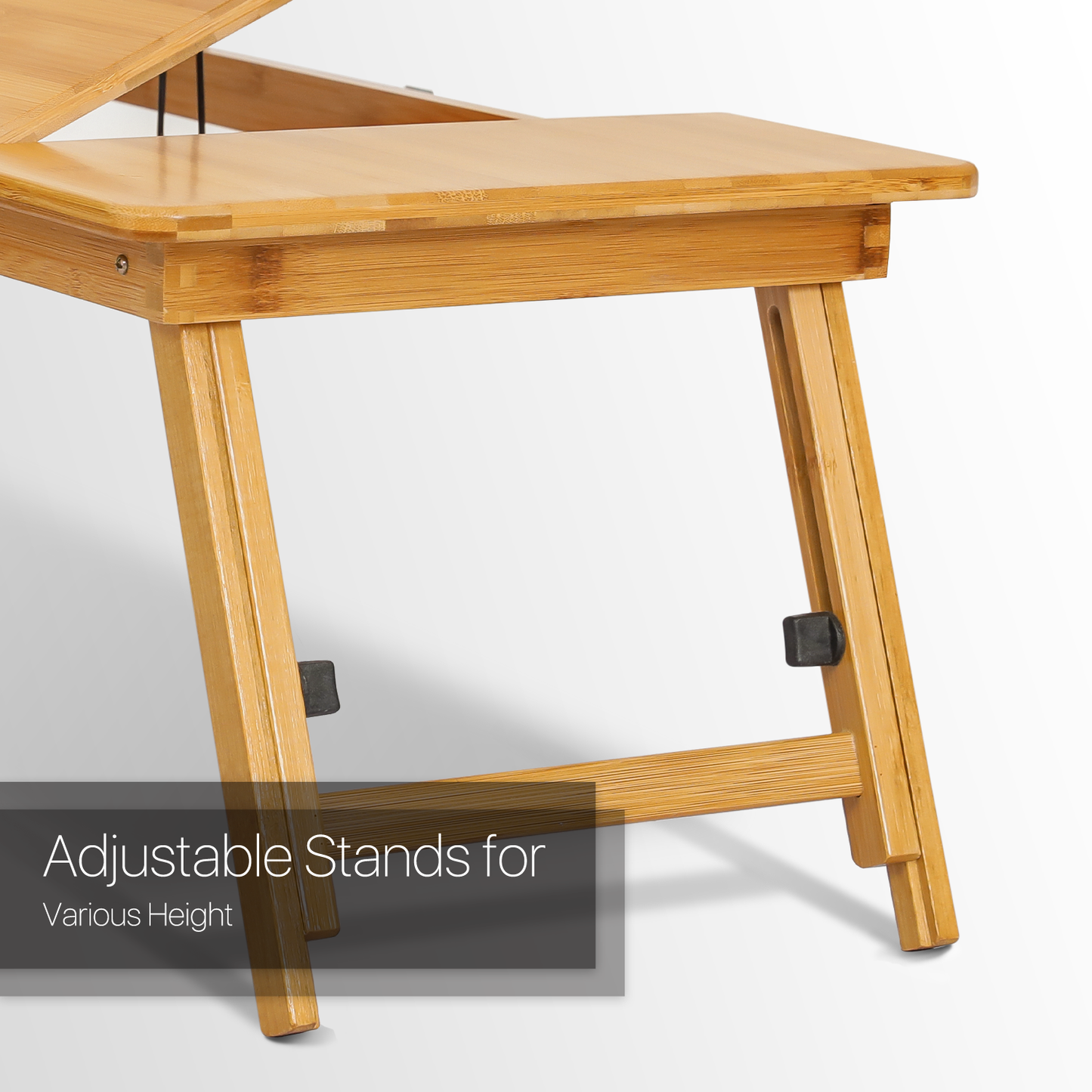 Laptop Desk Bed Table with Tilting Top - Adjustable Height - Natural