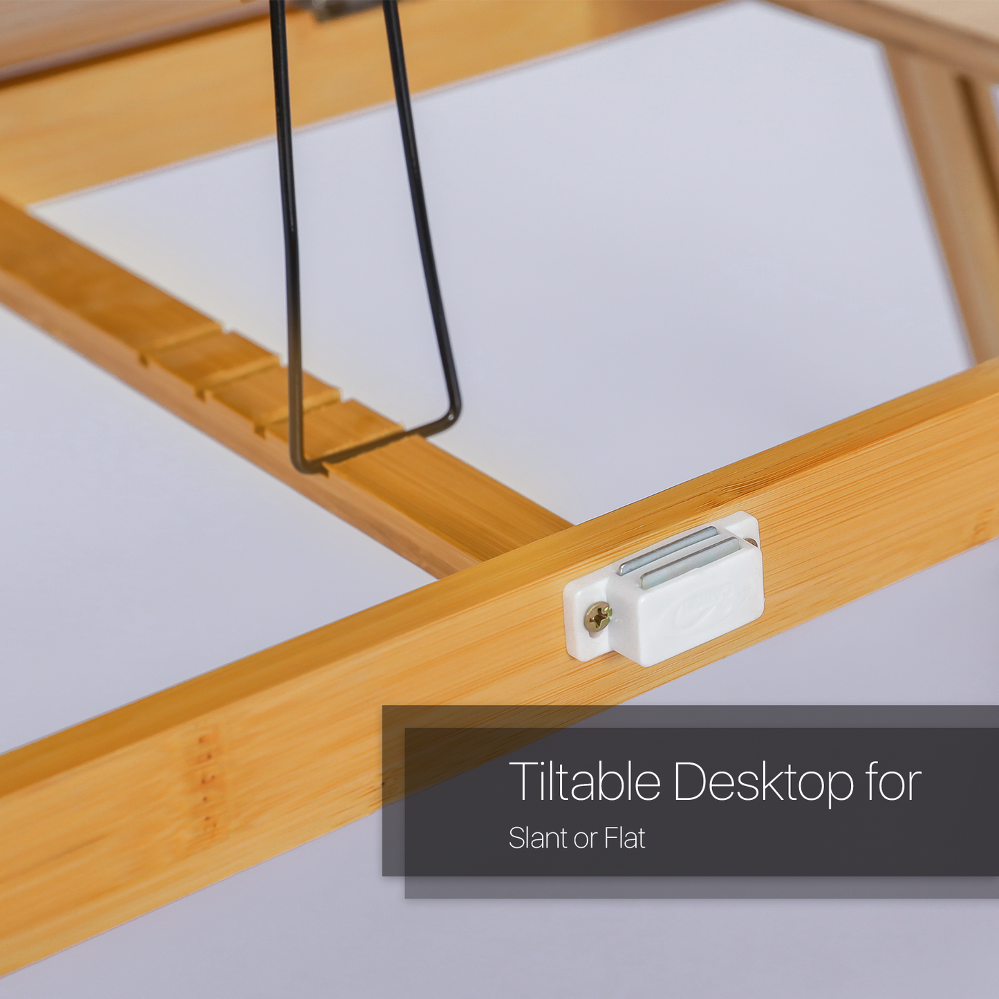 Laptop Desk Bed Table with Tilting Top - Adjustable Height - Natural