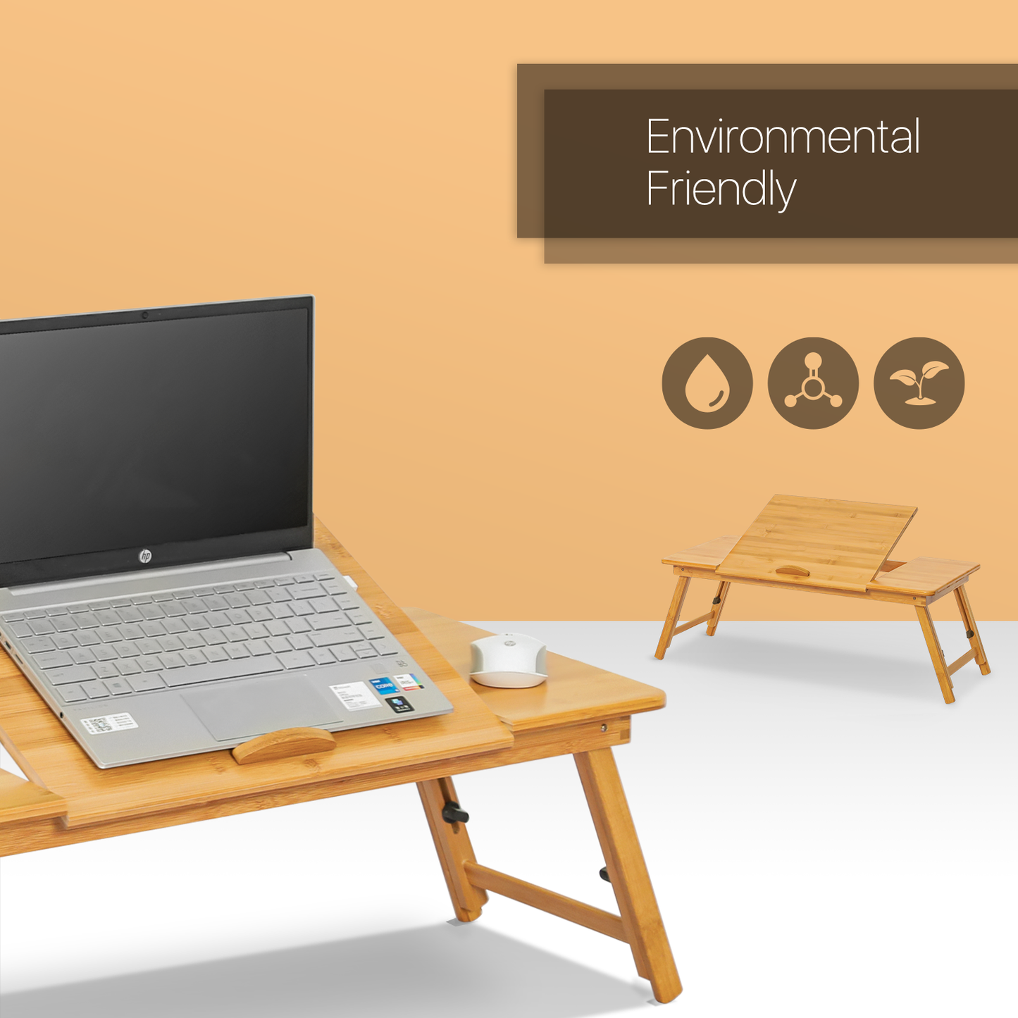 Laptop Desk Bed Table with Tilting Top - Adjustable Height - Natural