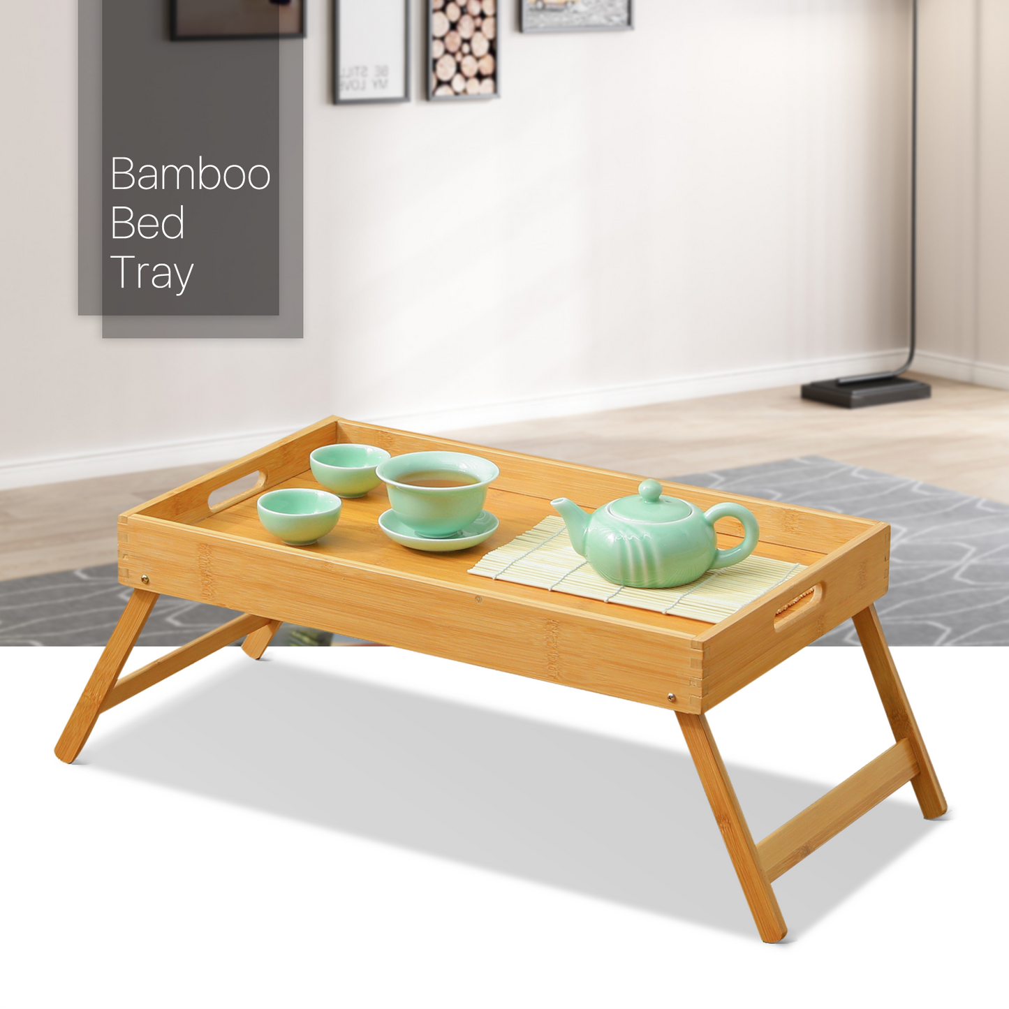 Foldable Breakfast Serving Tray Bed Table - Natural