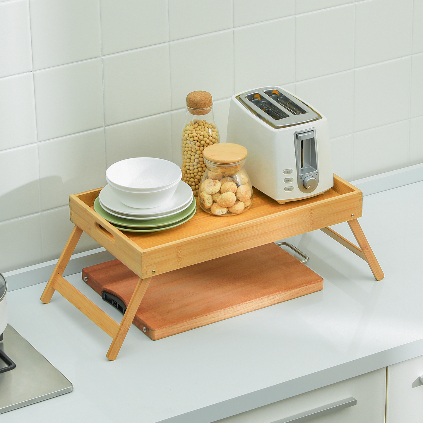 Foldable Breakfast Serving Tray Bed Table - Natural