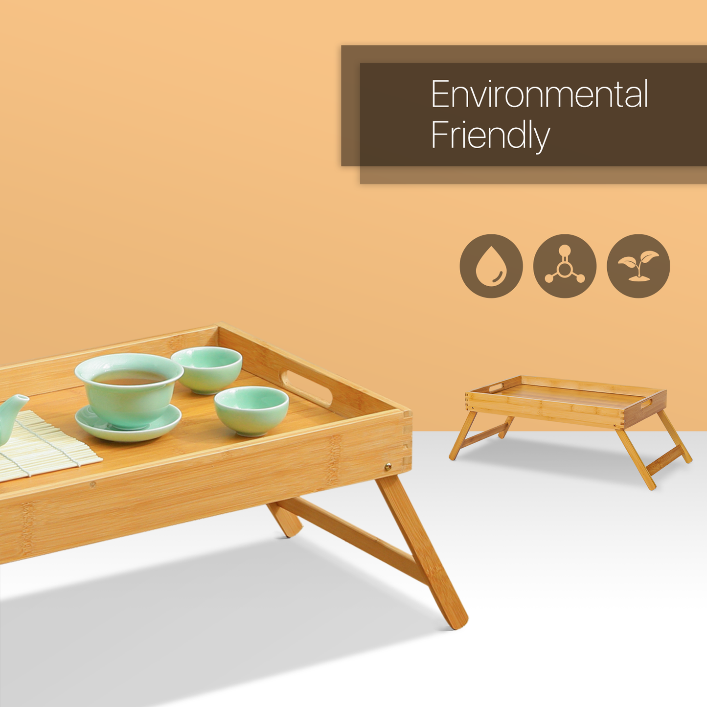 Foldable Breakfast Serving Tray Bed Table - Natural
