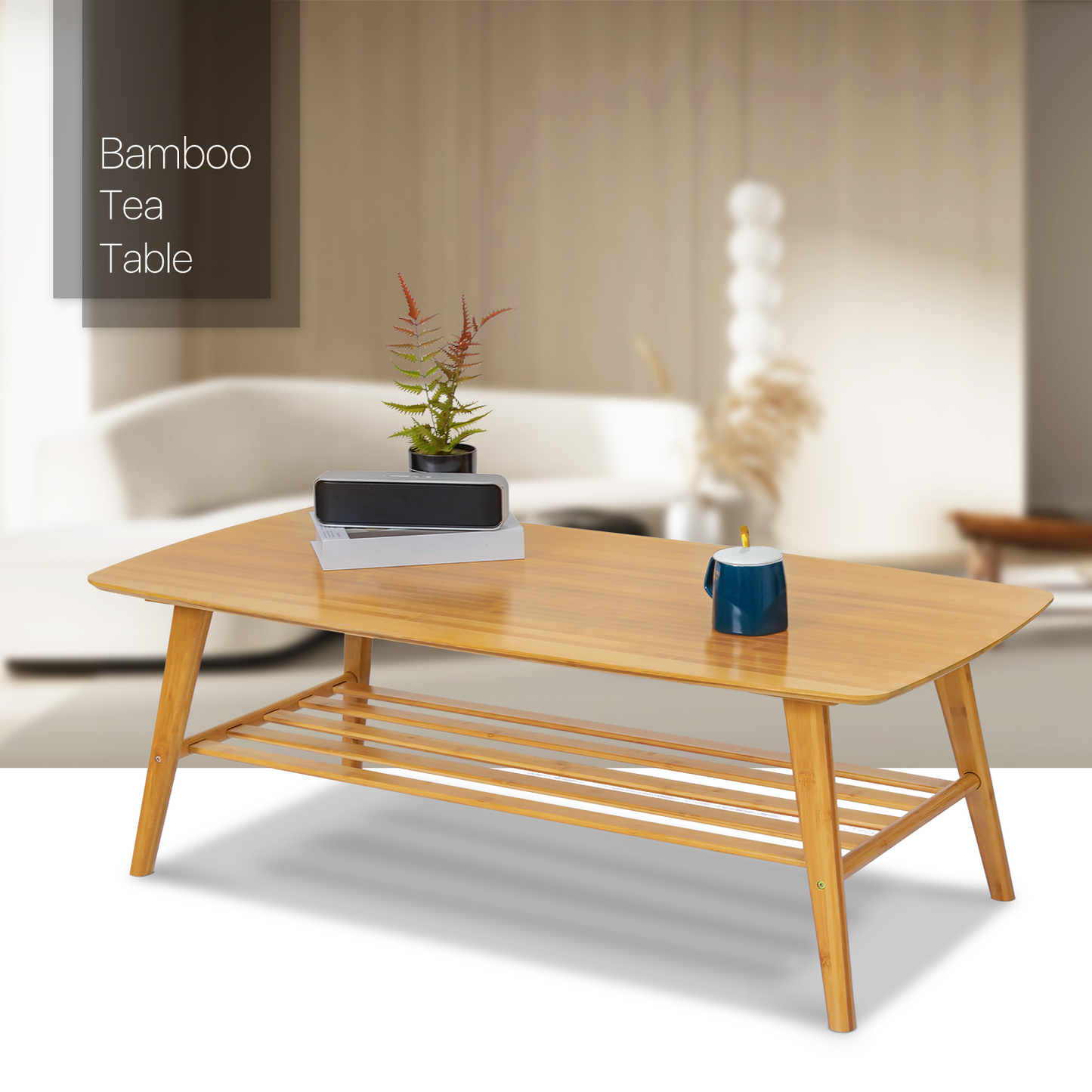 Simple Coffee Table - with Storage Shelf - 48" - Natural