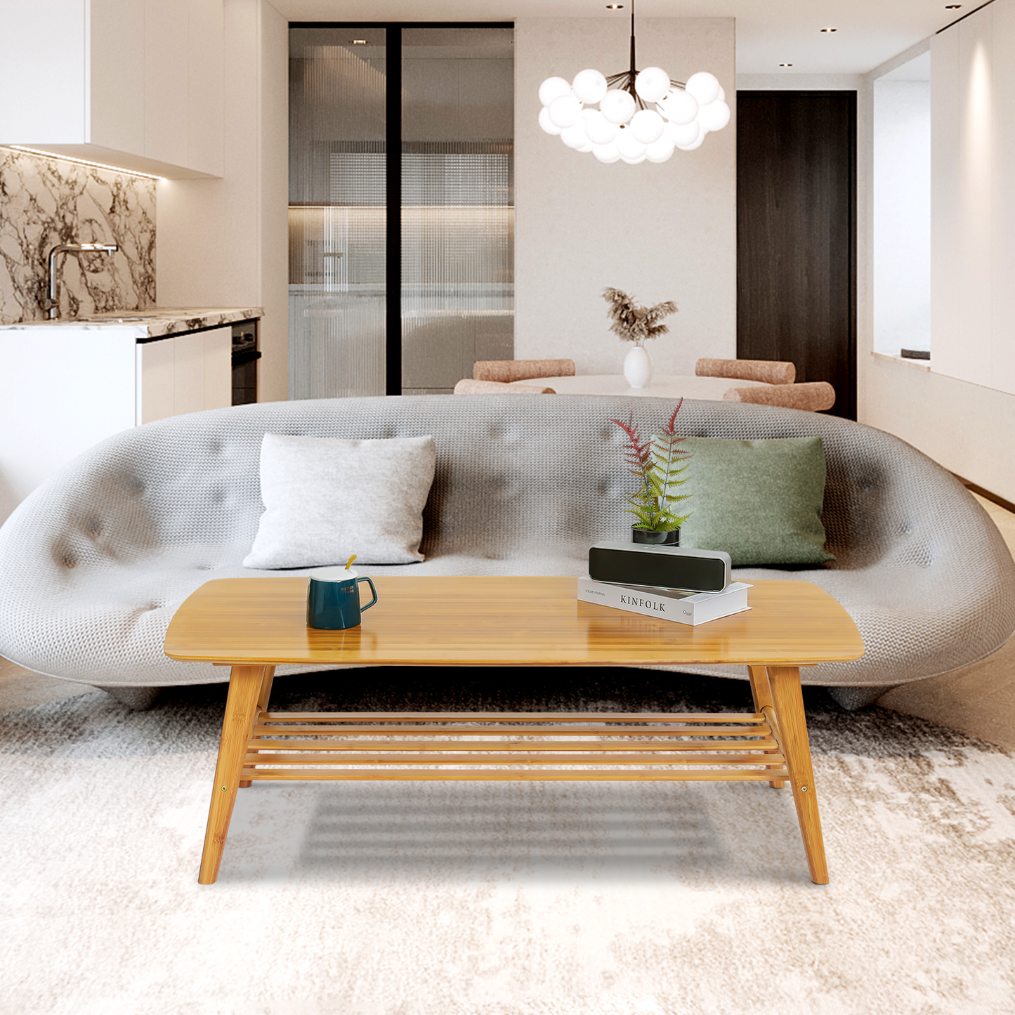 Simple Coffee Table - with Storage Shelf - 48" - Natural