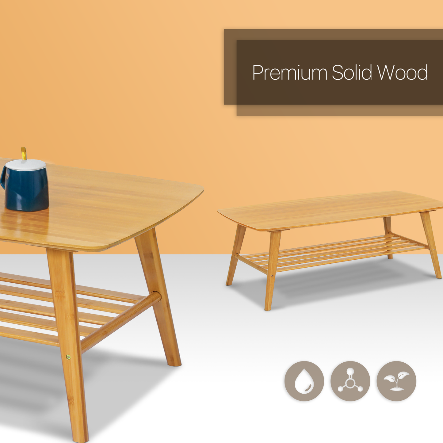 Simple Coffee Table - with Storage Shelf - 48" - Natural