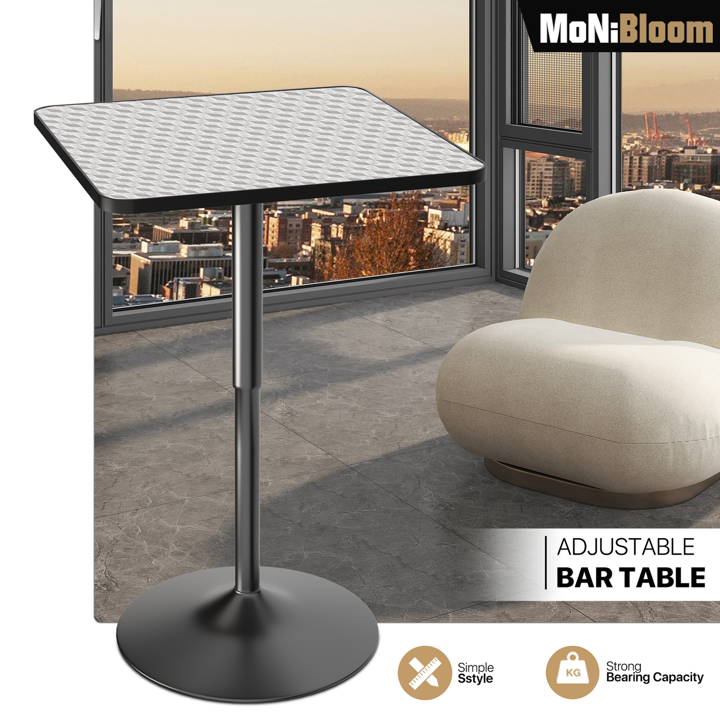 Bar Table - Adjustable Height - 23.6" x 23.6"