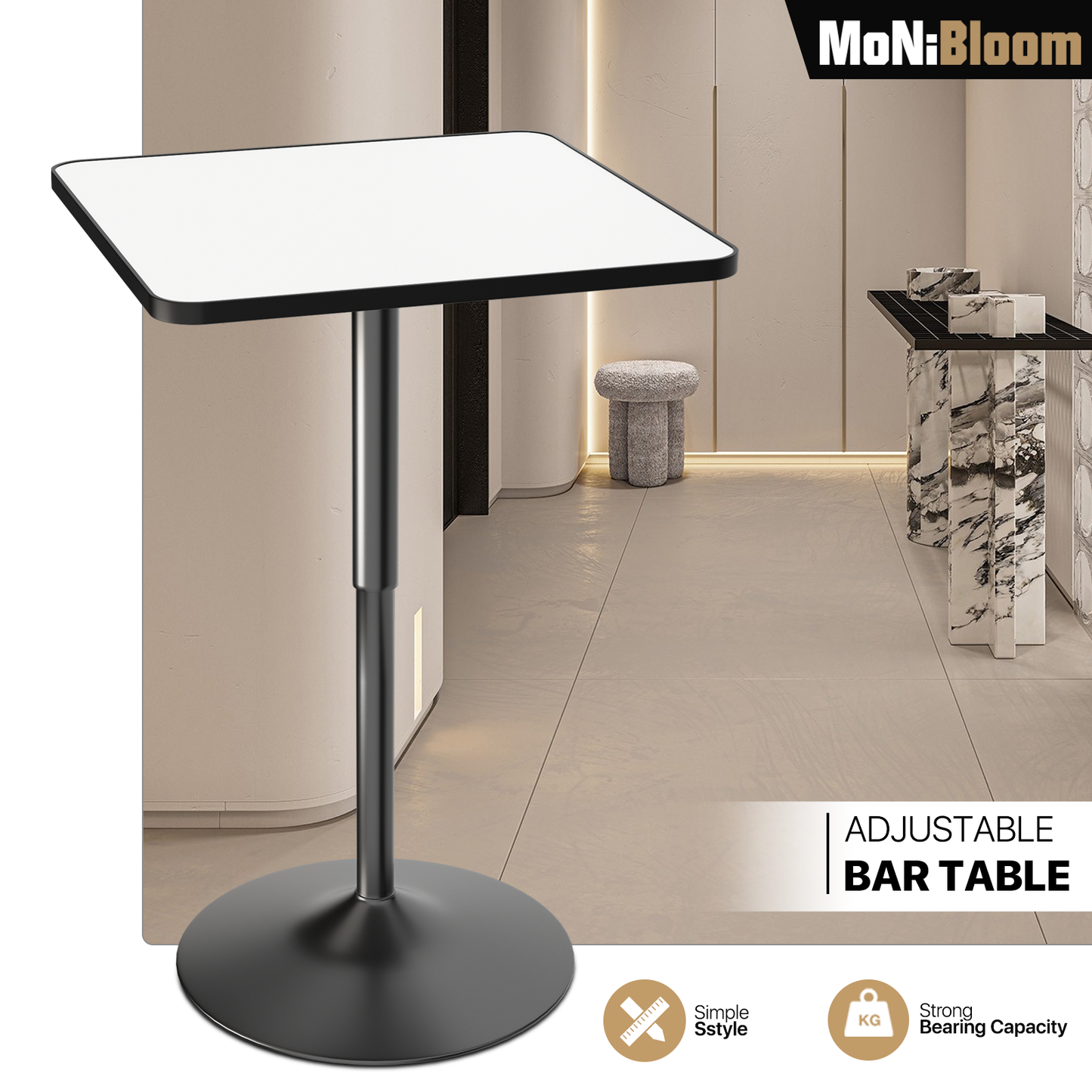 Bar Table - Adjustable Height - 23.6" x 23.6"