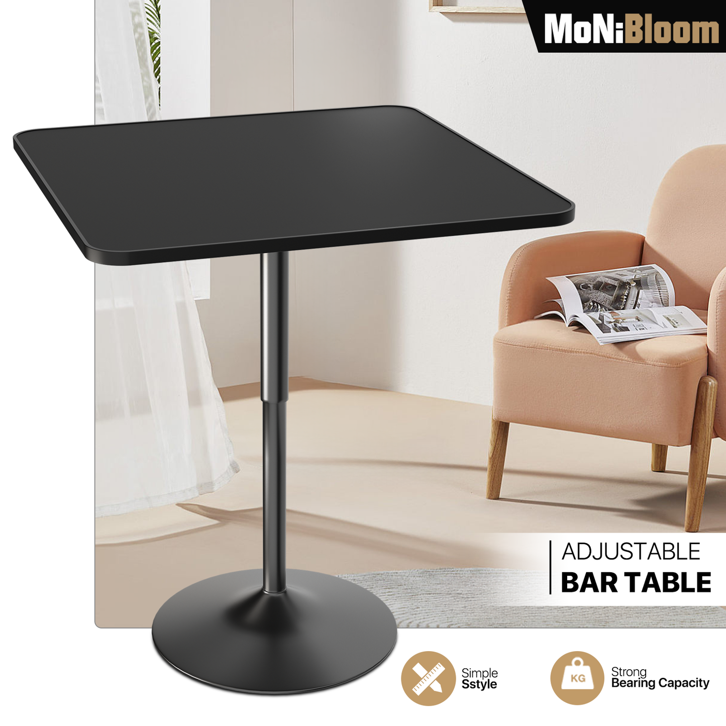 Bar Table - Adjustable Height - 31.5" x 31.5"